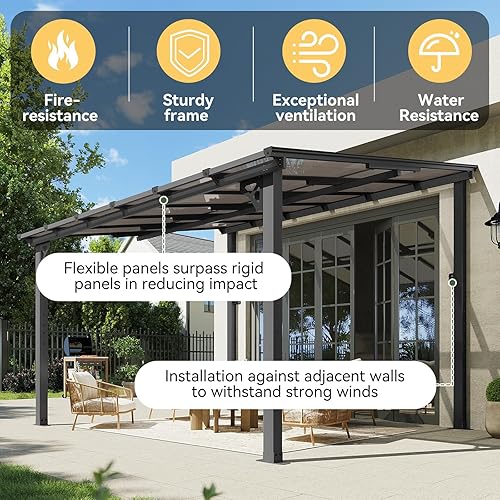 Miniatura 31 de Aoxun Pérgola de 8 x 5 pies para patio, cenador con techo inclinado, pérgola para parrilla grande montada en la pared, toldos resistentes, para Negro