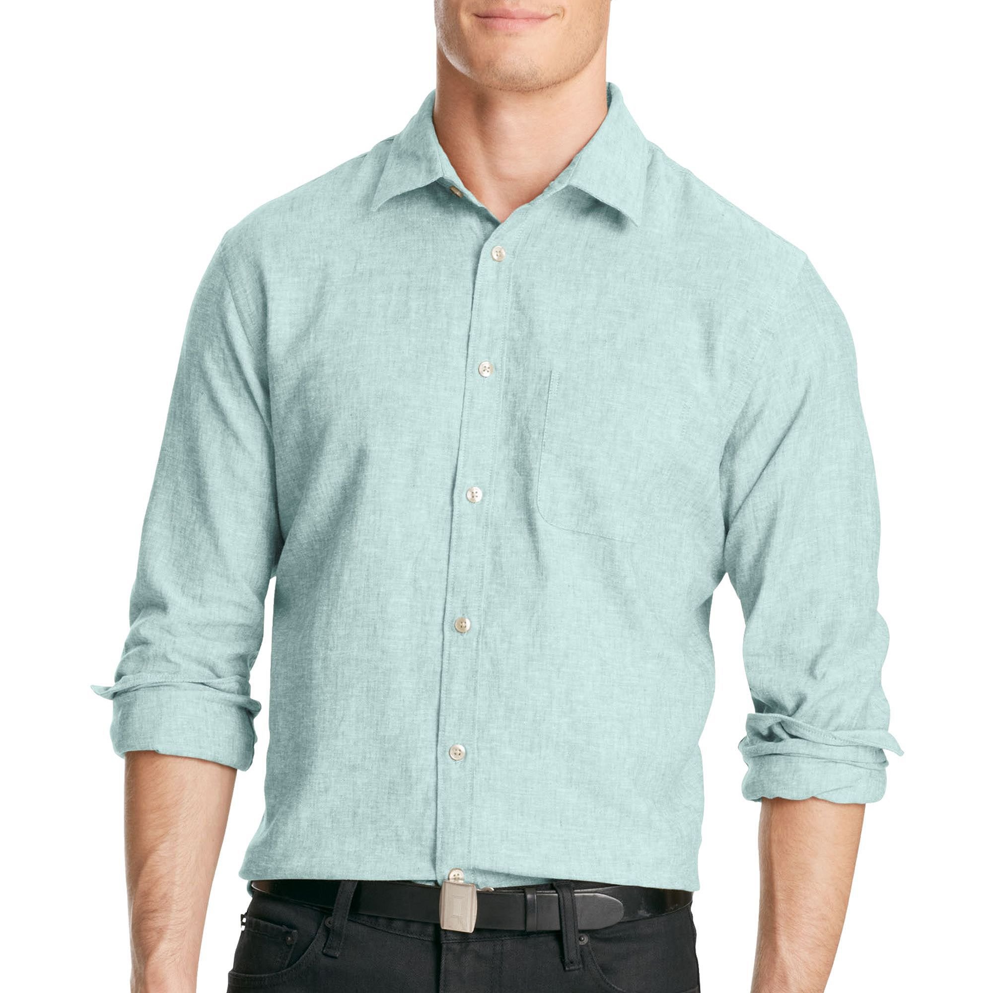 Van Heusen Men's Long Sleeve Point Collar Linen Rayon Button Down