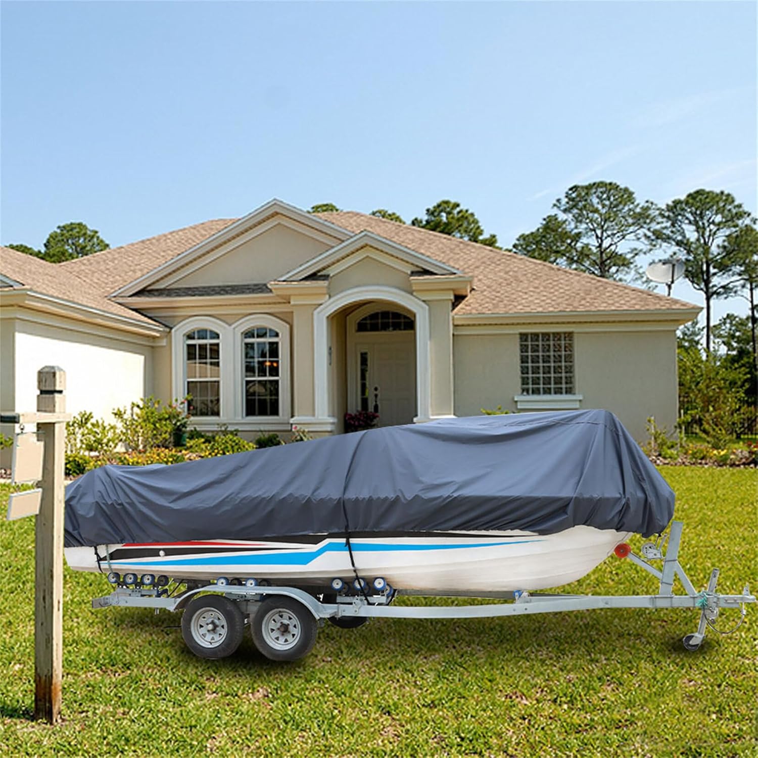 20-22FT 210D Gray Boat Cover Trailerable with Storage Bag