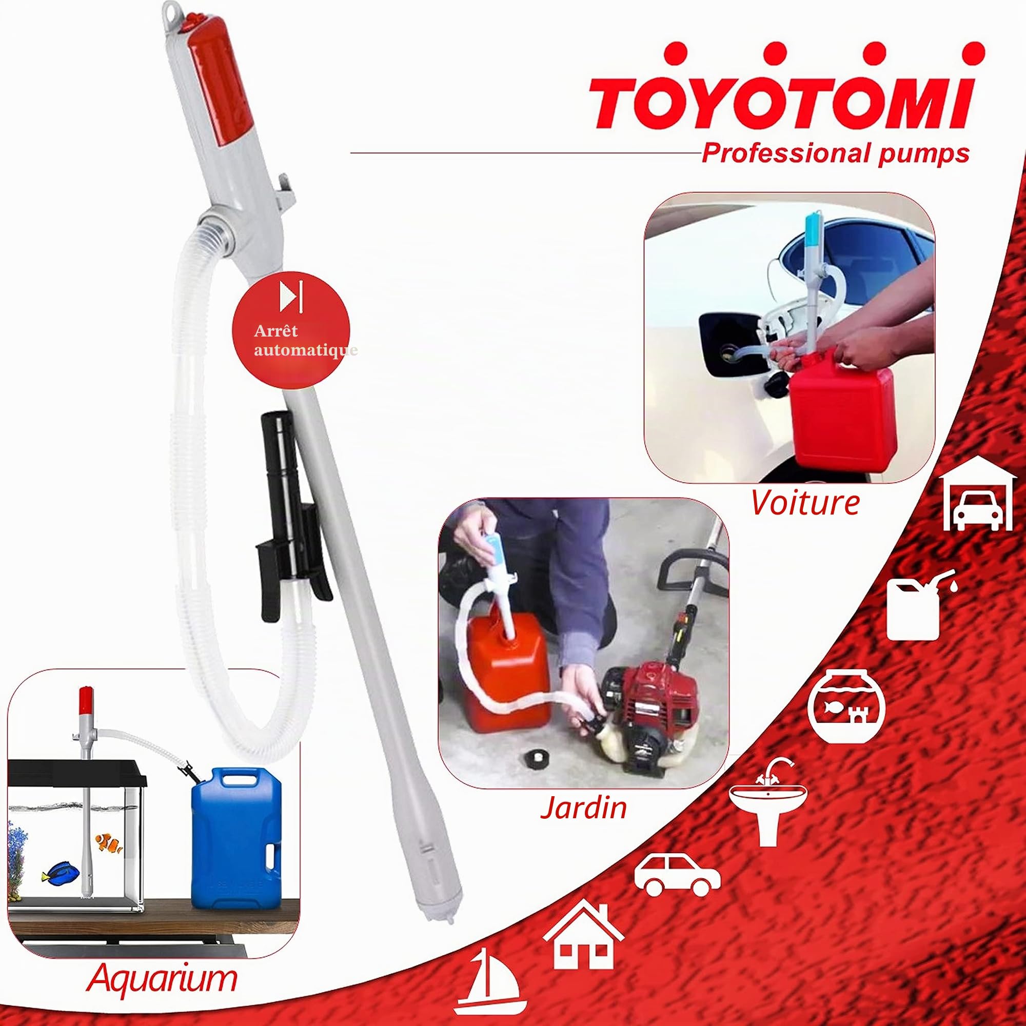 Pompe professionnelle sans fil Toyotomi, excellence japonaise, convient pour le transfert de tout liquide, aspire jusqu'à 10 litres par minute.