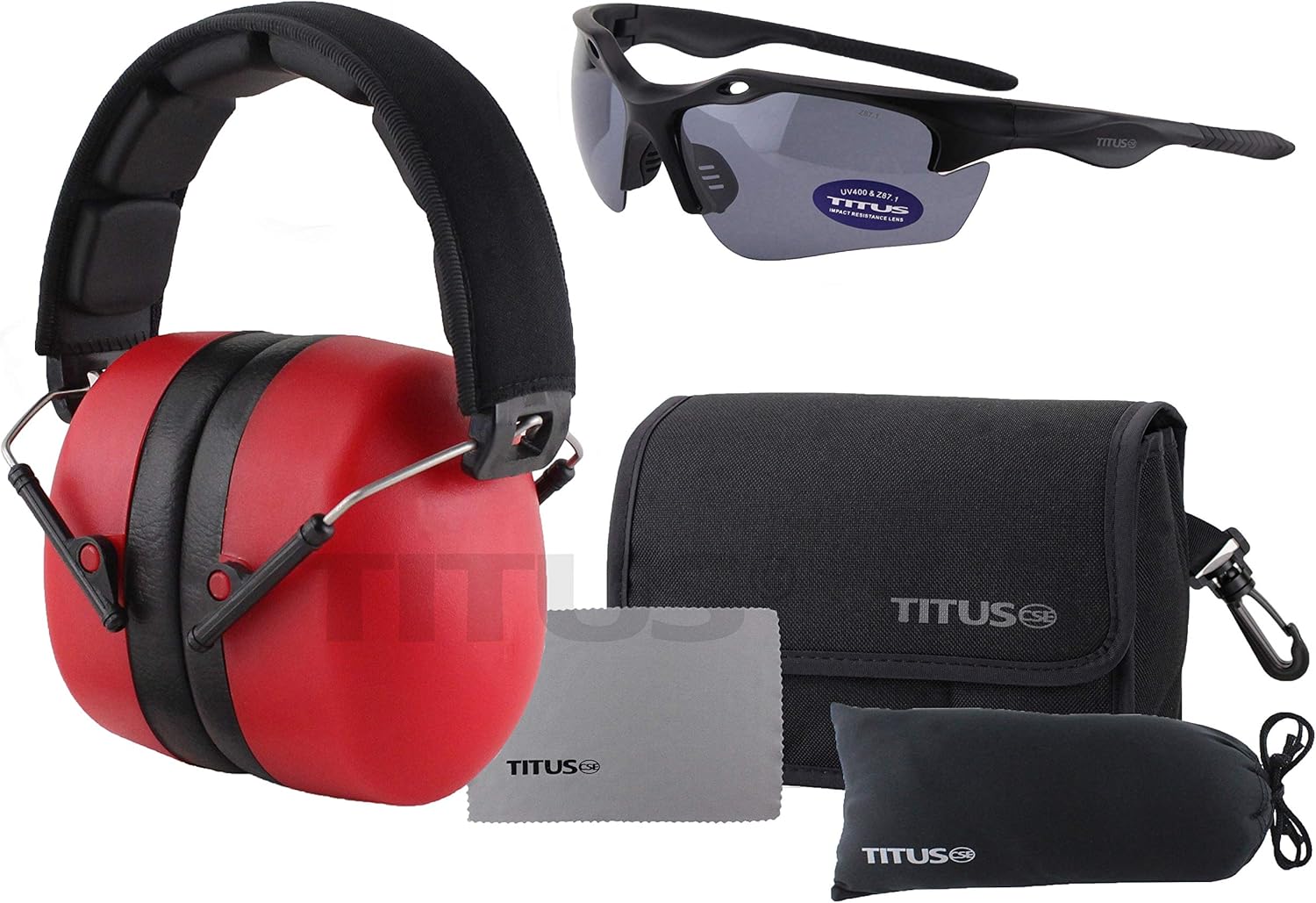 TITUS 3 Series 37 NRR Noise Reduction Hearing Protection & G18 Polarized Sculpt Z87.1 Safety Glasses Combos (Red)