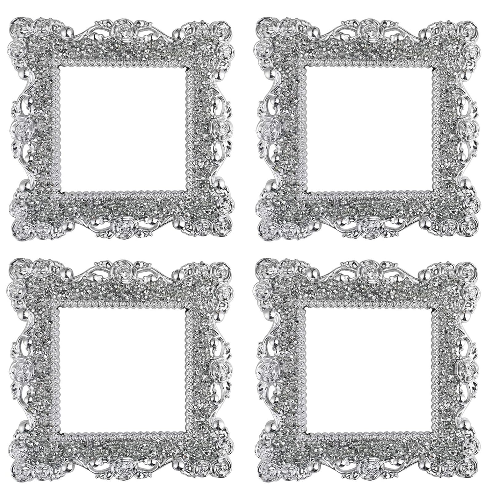 4pcs Light Switch Sticker,Square Plastic Switch Surround Protective Cover Plate Rhinestone Wall Socket Stickers Decorations for Home Wall Switch Decoration, Living Room, Office (K384-4)