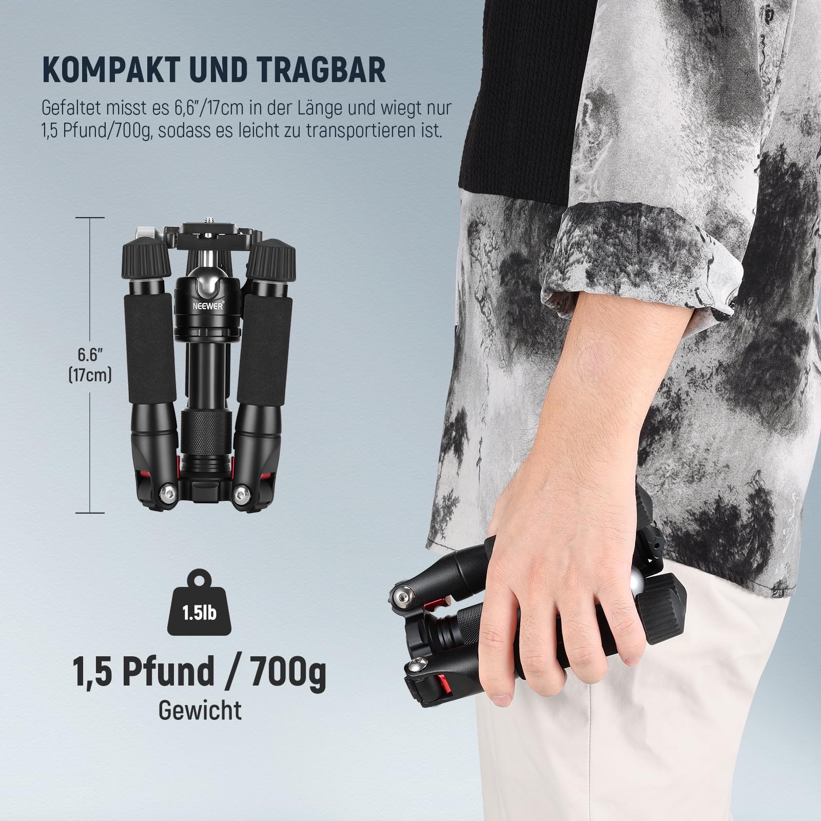 NEEWER Mini Tischstativ, 20'' Aluminiumlegierung Stativ, tragbarer Reiseständer, 360°Kugelkopf, 1/4" Schnellwechselplatte für DSLR Kamera Camcorder Videoaufnahmen max. Last 11 lbs, Reinigungstuch