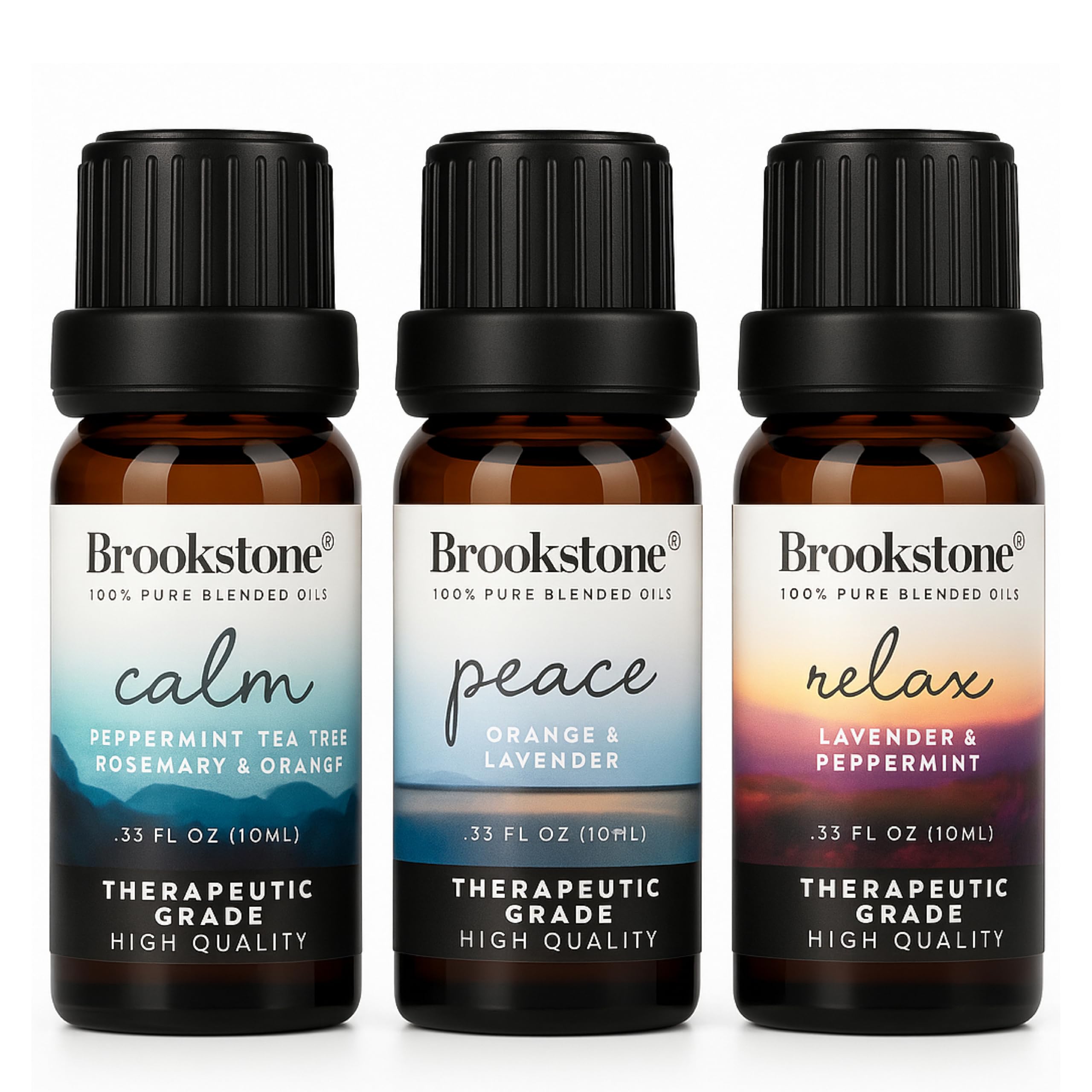 Brookstone Essential Oil Blends Sleep Collection | Organic Essential Oil Set for Aromatherapy Diffuser, Massage Oil and Candle Scents | 3-Pack 10ml Bottles