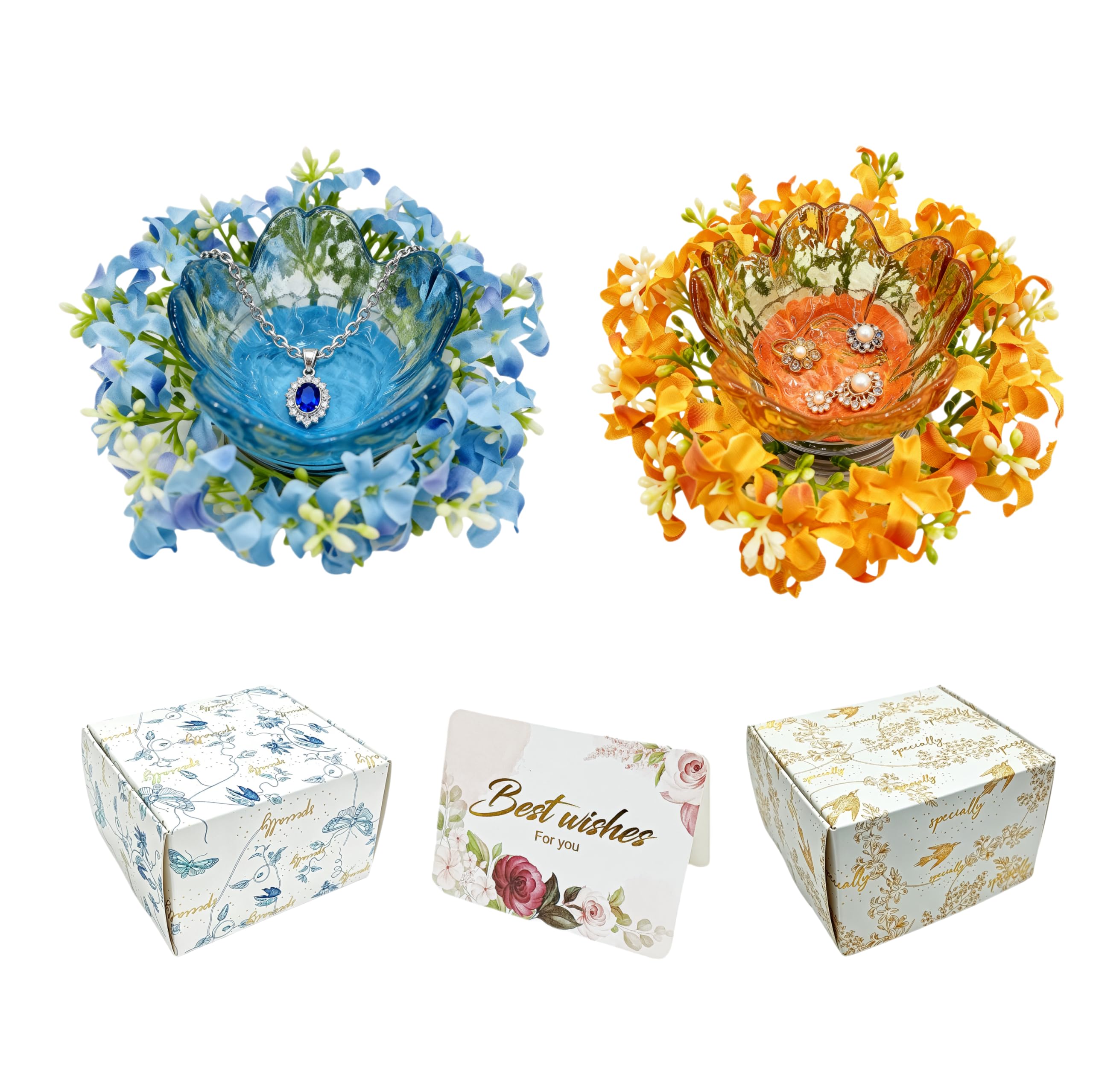 Plateau bague fleur lot de 2 coupelles à bijoux en céramique colorée pour table de chevet