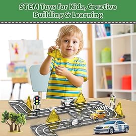 AFUNX Magnetic Tiles Road Expansion Set, STEM Magnetic Building Blocks for Kids Ages 3-5 4-8 5-7, STEM Learning Toys, Safe & Durable Creative Construction Play, Gift for Boys & Girl