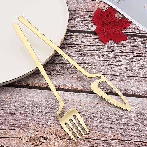 Miniatura 4 de JASHII Juego de cubiertos de acero inoxidable de 24 piezas con acabado satinado para 6 vajillas, apto para lavavajillas (dorado champán mate)