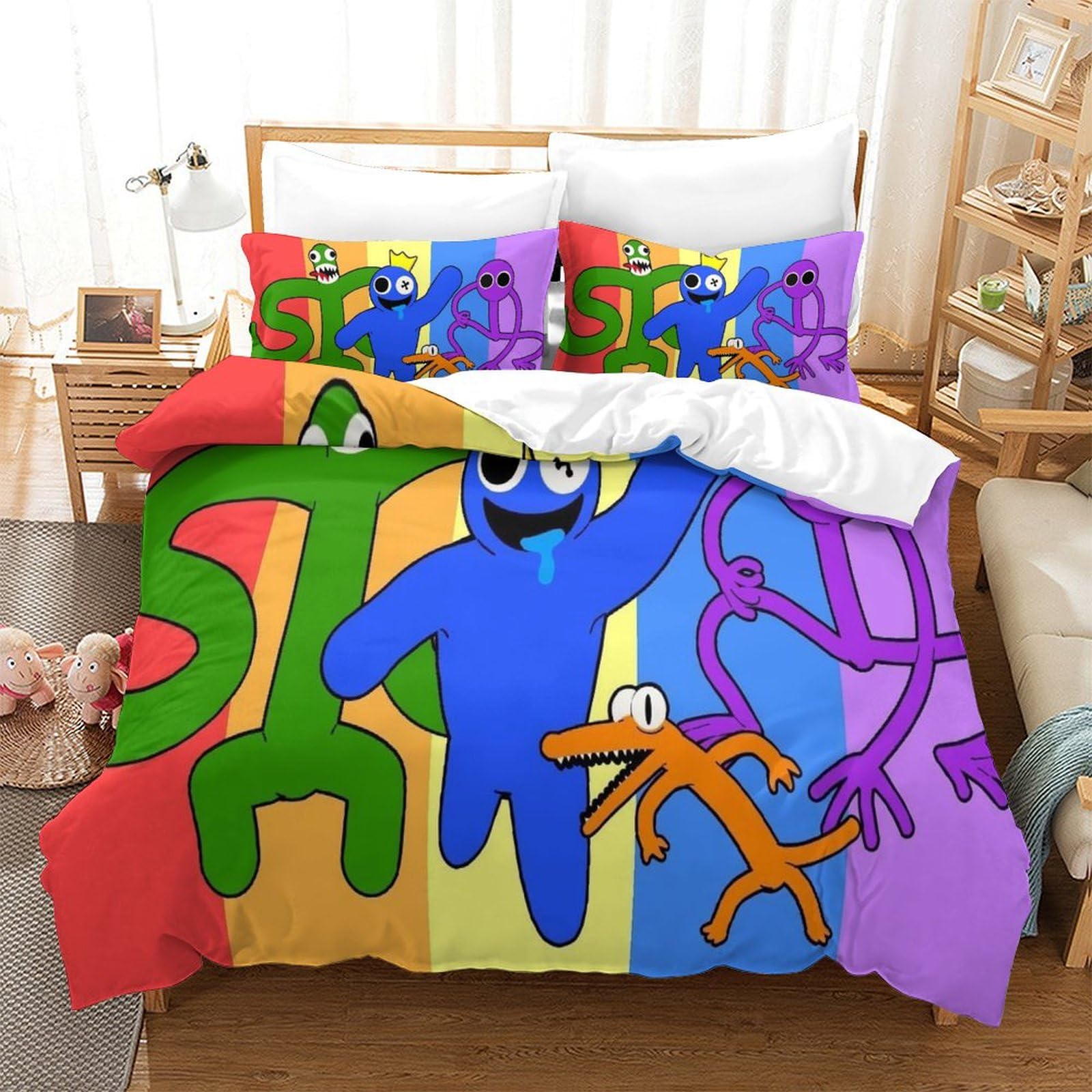 MJCZEGDCR Rainbow Friends Duvet Cover Set with Pillowcase 2Pcs Duvet Quilt Cover 3D Bedding Set for Kids Girls with Zipper Closure Double（200x200cm）