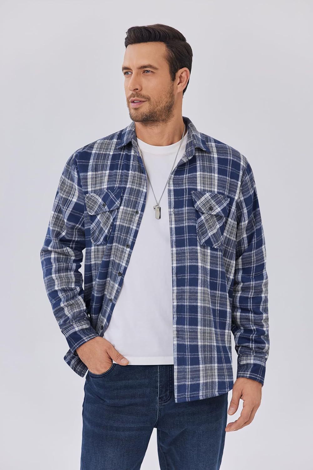 COOFANDY Men's Sherpa Lined Flannel Shirt Jacket Long Sleeve Button Up Fleece Plaid Shirts - Image 3