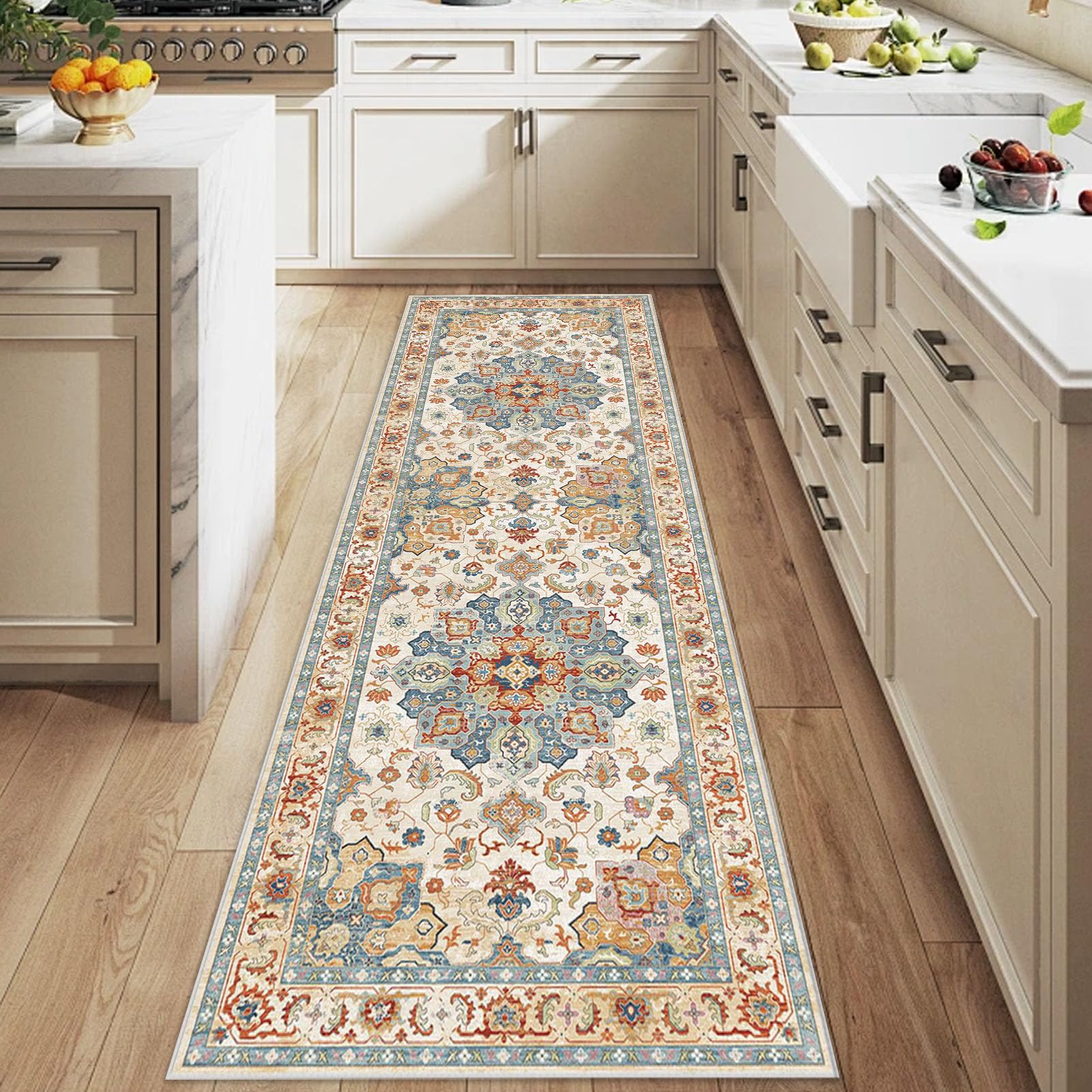 Nqexivo Runner Rugs for Hallway 90 x 400 cm Washable Kitchen Runner Rugs Non Slip Carpet Kitchen Bedroom Bedside Dining Room Office Indoor Low Pile Carpets