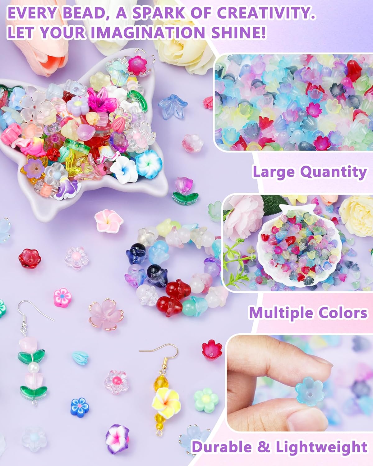 FIVEIZERO 300PCS Acrylic Lily Bell Flower Bead Caps, 10 Colors Trumpet Floral Beads Charms for Bracelets, Necklaces & DIY Jewelry Making Crafts - Image 3