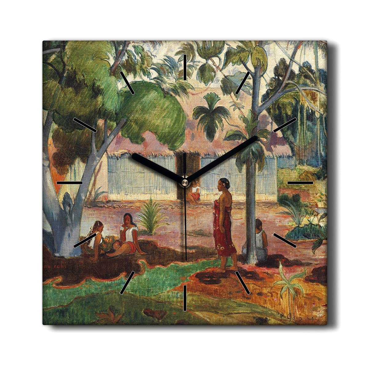 Horloge sur Toile 30x30cm des cabanes de Village Gauguin Décoration Murale Salon