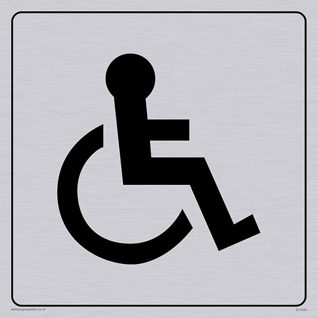 Viking Signs DV1030-S15-SV Disabled Toilet Symbol - Toilet Door Sign, Positive Black Text with Border, Vinyl Silver Sticker, 150 mm H x 150 mm W