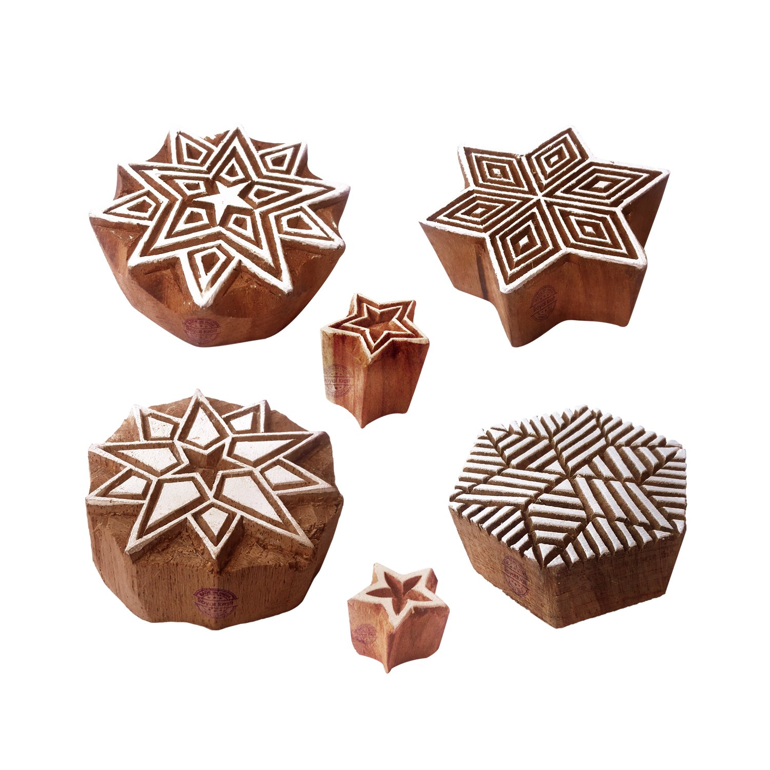 Pottery Printing Blocks Exquisite Star Round Shape Wood Stamps (Set of 6)