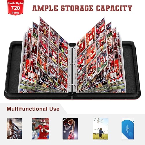 Miniatura 6 de Mlikero Carpeta de tarjetas de fútbol de 9 bolsillos, tarjetero con mangas, coleccionistas de tarjetas, álbum con capacidad para hasta 720 tarjetas,