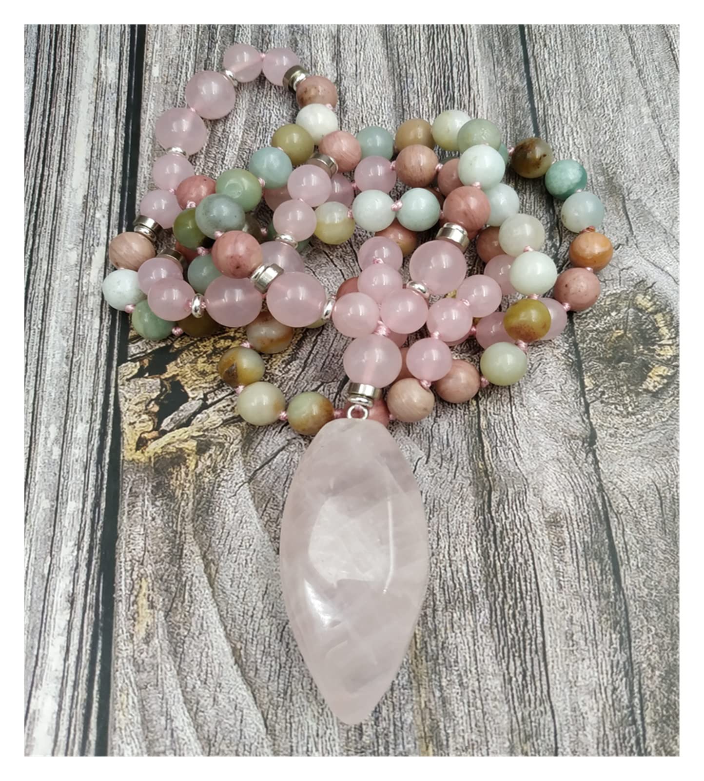 1pc Quarzo Rosa Sospensione Perle Pietra collane Fatte a Mano in Reiki
