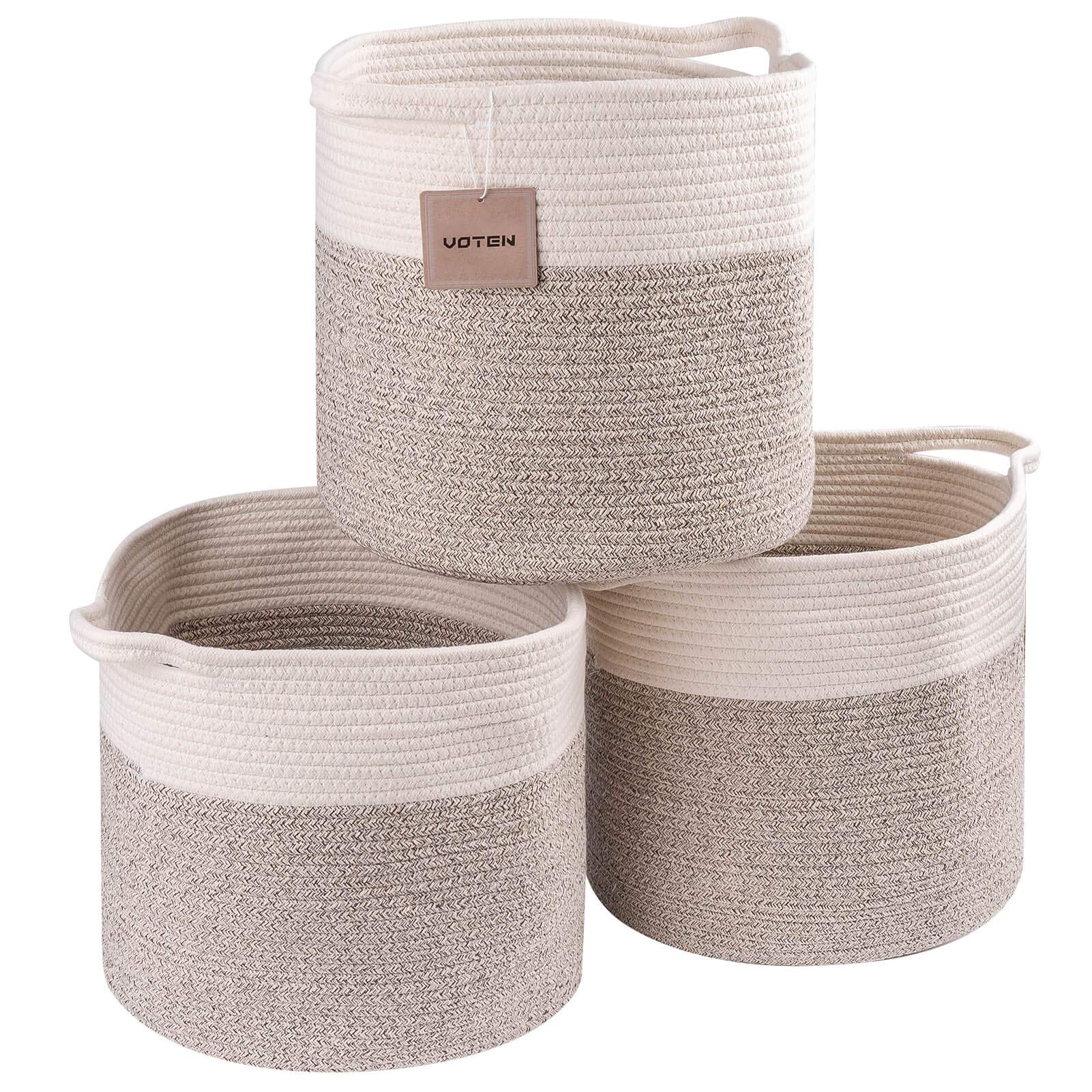 voten Round Cubes Storage Baskets Bins for 13x13 Cube Organizer/Shelving,Woven Baskets for Storage&Organizing,Rope Toy Storage Bins,Cloth Closet Organizing Basket Bin 3 Packs,12.6x12.6’’ Natural