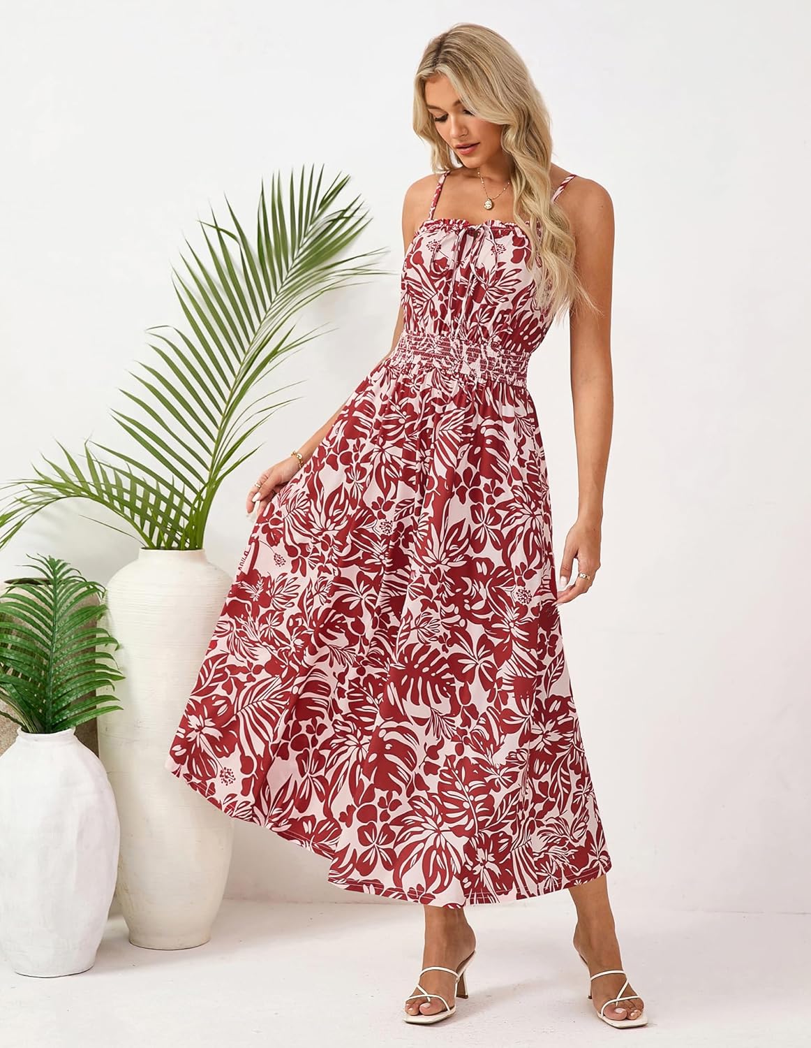 GRACE KARIN Womens Summer Clothes 2026 Boho Floral Maxi Long Dresses Spaghetti Straps Casual Beach Sundress with Pockets - Image 2