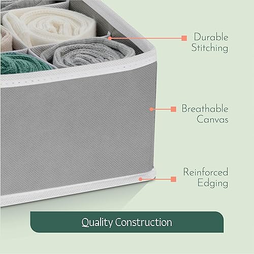 Miniatura 7 de Organizador de cómoda, 4 unidades, organizadores de cajones de tela gris (4 tamaños con 45 ranuras), organizador de cajones plegables para ropa