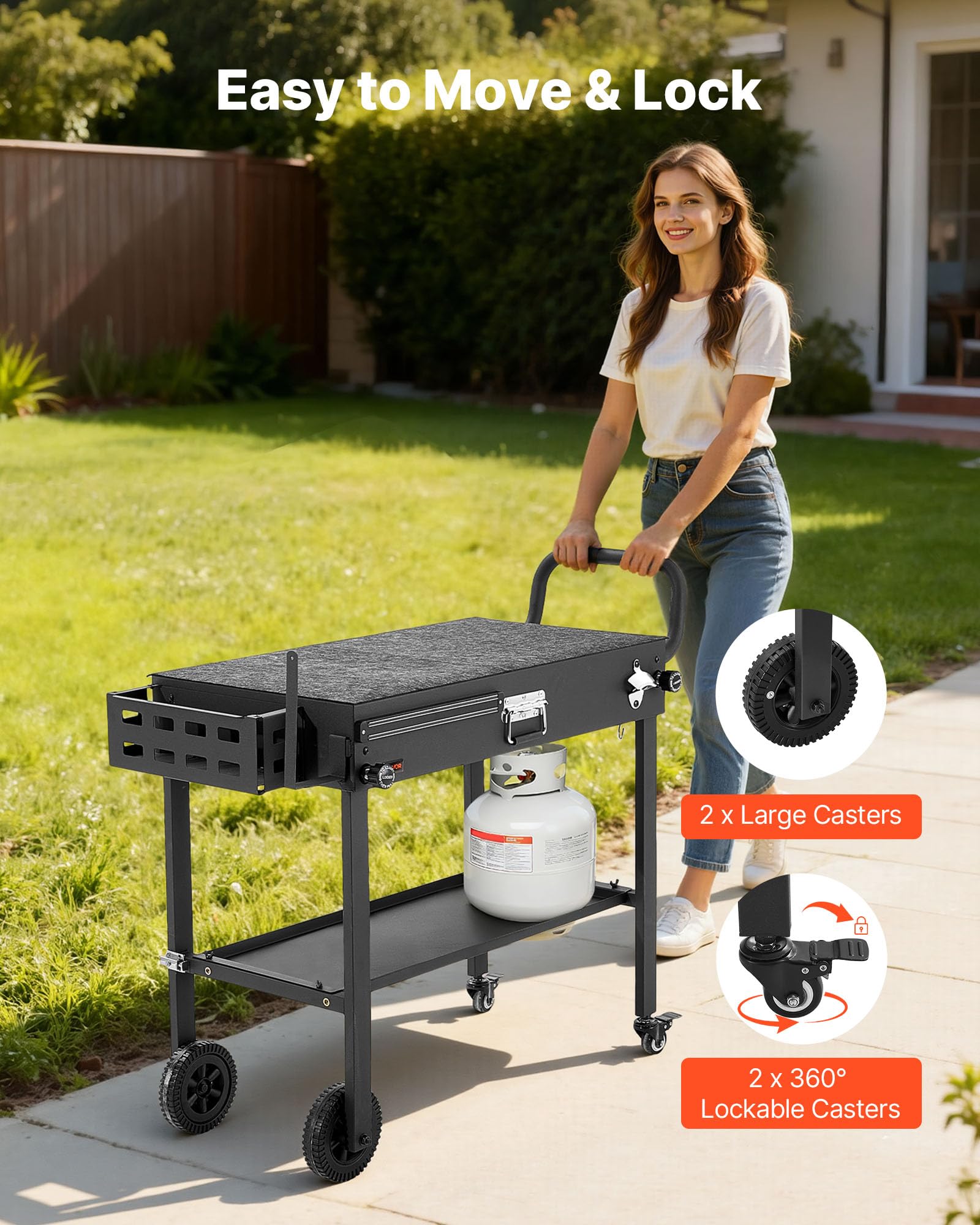 VEVOR Desserte de Jardin pour Plancha Pliable, Chariot de Barbecue Plan de Travail 78,7x43,2 cm, pour Préparation de Cuisine BBQ Terrasse Extérieur, avec Porte-essuie-Tout et Support pour Ustensiles