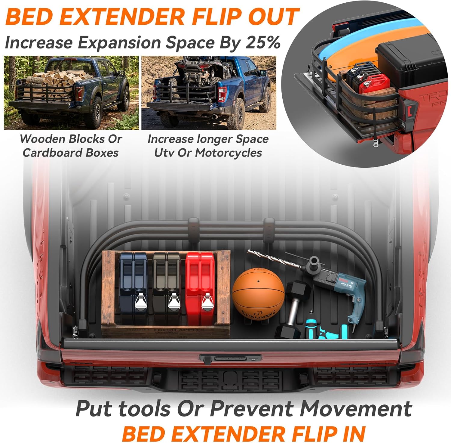 Adjustable Aluminum Truck Bed Extender，Universal 48"-61" Small Extender for Truck 2005-2026 Tacoma，2020-2026 Gladiator， 2017-2026 Ridgelin，2012-2022 Frontier，Requires Drilling