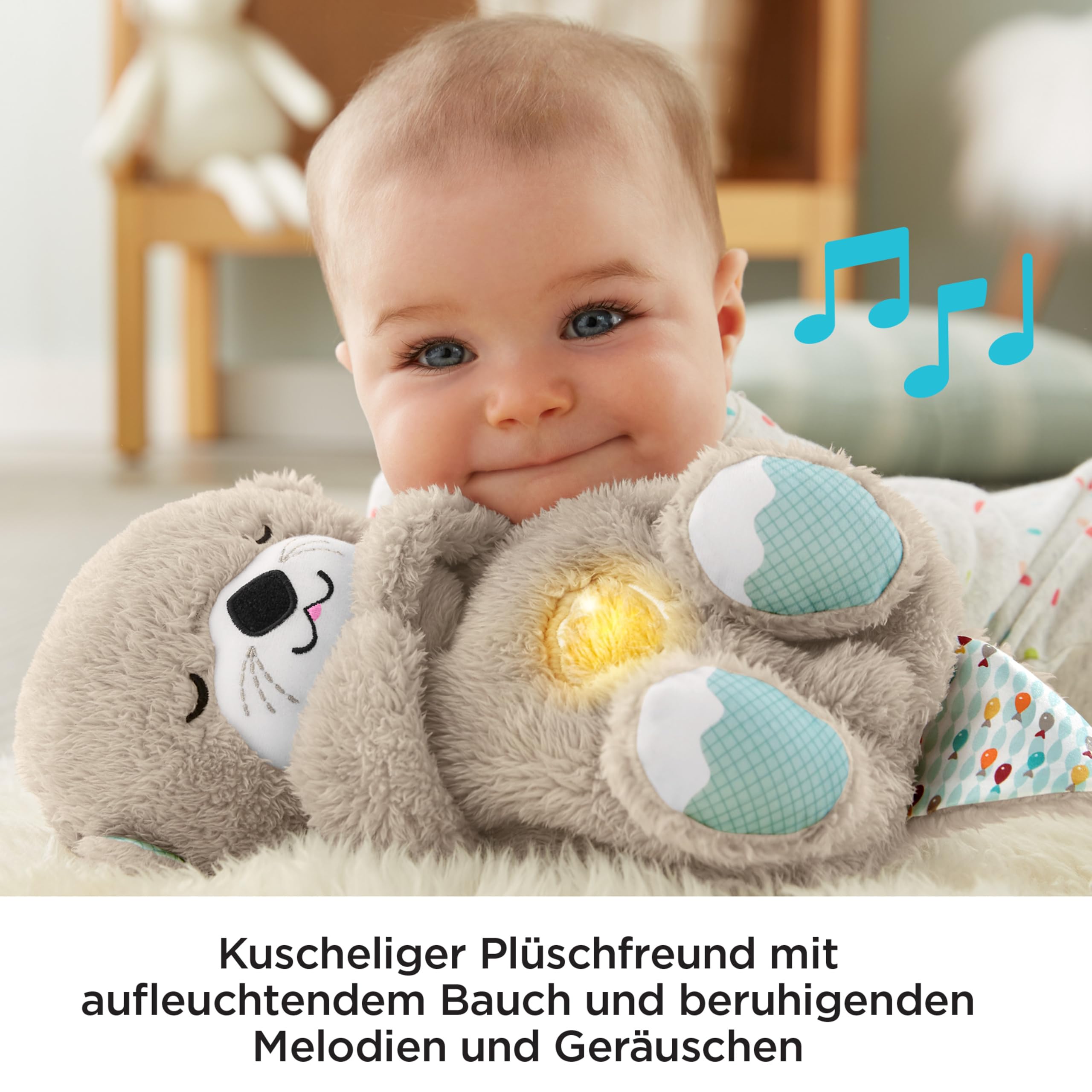 Fisher-Price Schlummer Otter Kuscheltier mit Atembewegung und Musik, Baby Erstausstattung, Neugeborene, Baby Spielzeug ab Geburt, Babyparty und Neugeborenen Geschenk, FXC66