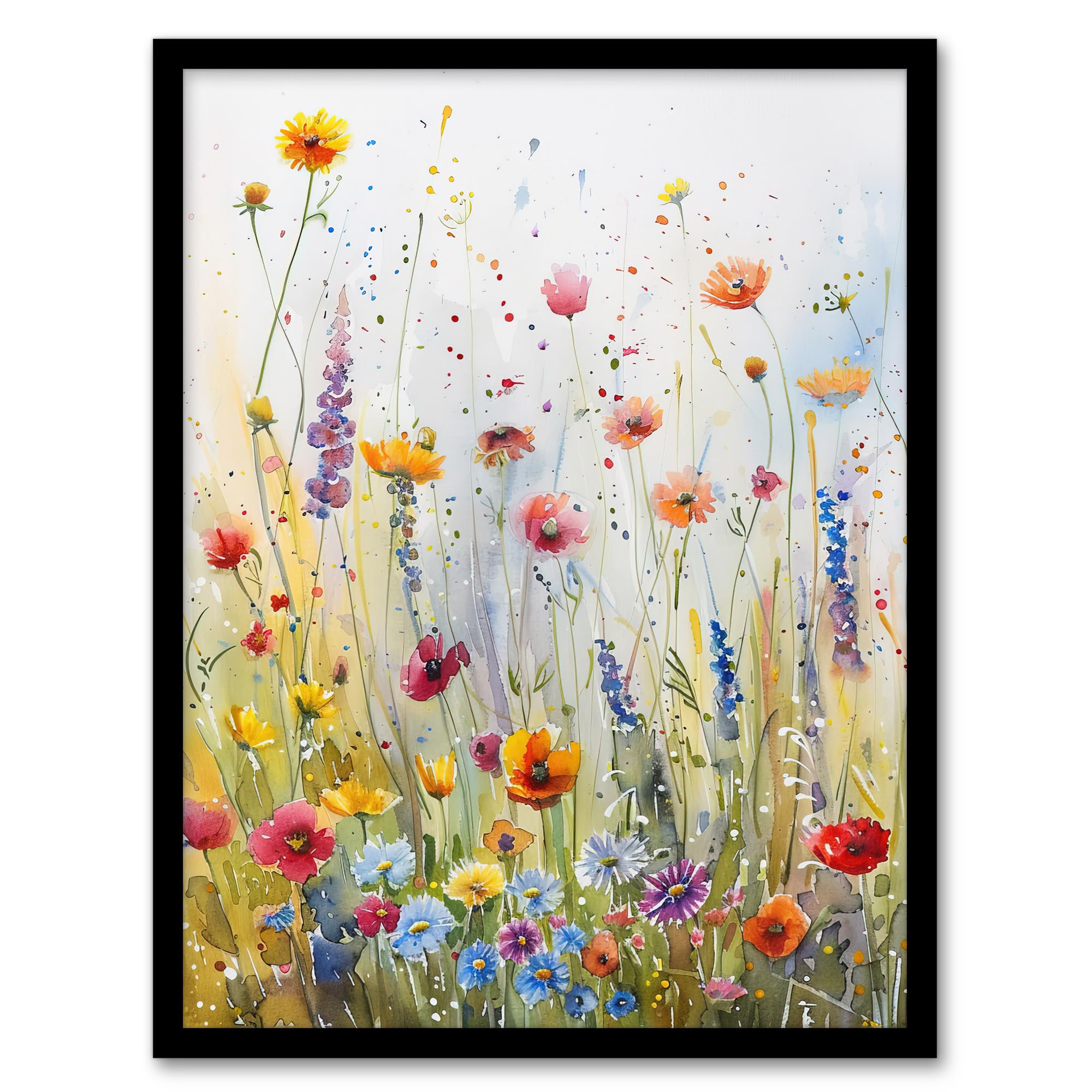 Artery8 Spring Wildflower Meadow Watercolour Painting Living Room Artwork Framed Wall Art Print 18X24 Inch
