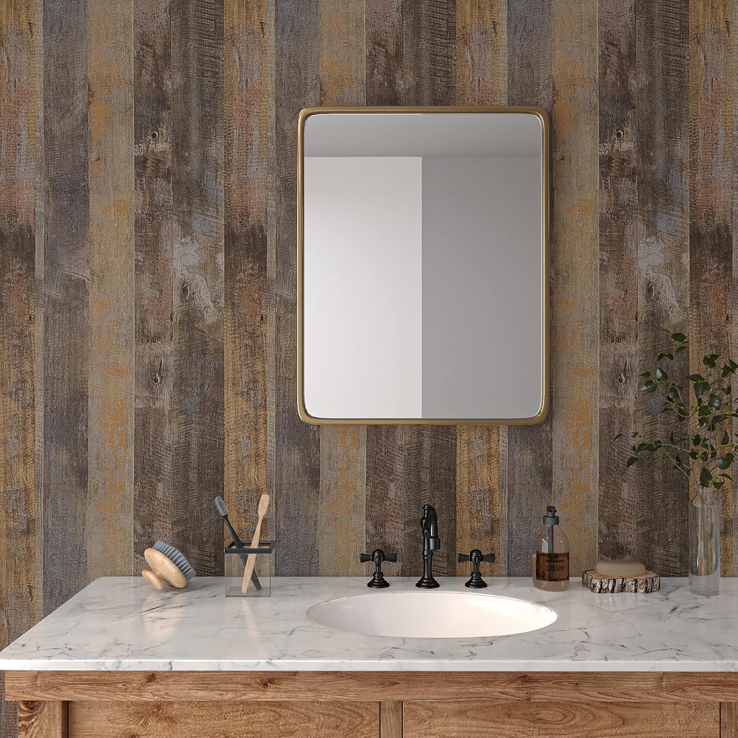 VaryPaper 32''x354'' Large Size Rustic Wood Wallpaper Shiplap Peel and Stick Wallpaper for Bedroom Walls Self Adhesive Wood Panel Wall Paper Roll Waterproof Wood Contact Paper for Countertops Cabinets