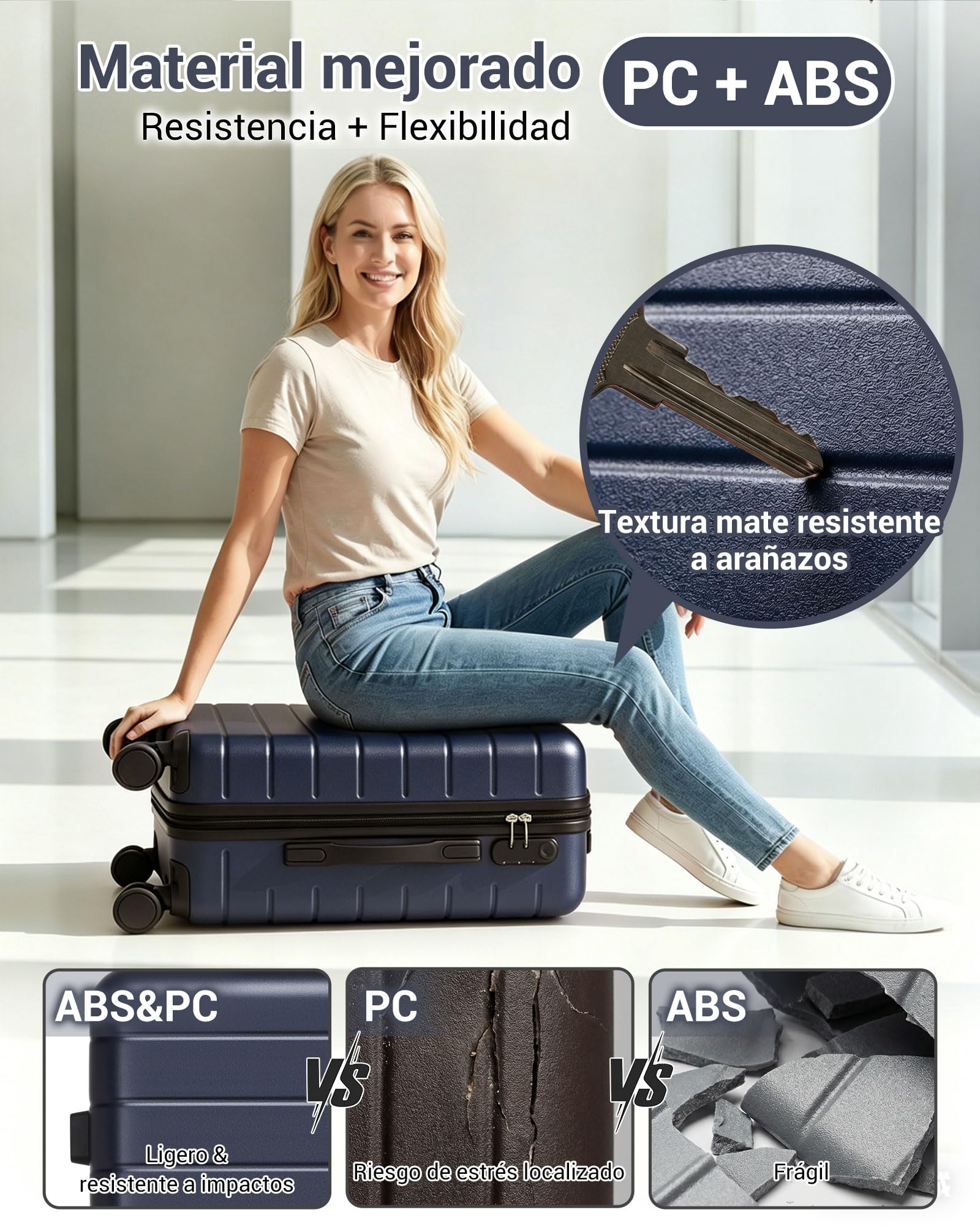 Maleta de Viaje Grande 28 Pulgadas 76x50x29cm 91L Carcasa Rígida ABS+PC Ligera, Ruedas 360º Giratorias, Equipaje Facturable Resistente Gran Capacidad para Vacaciones y Viajes de Negocios