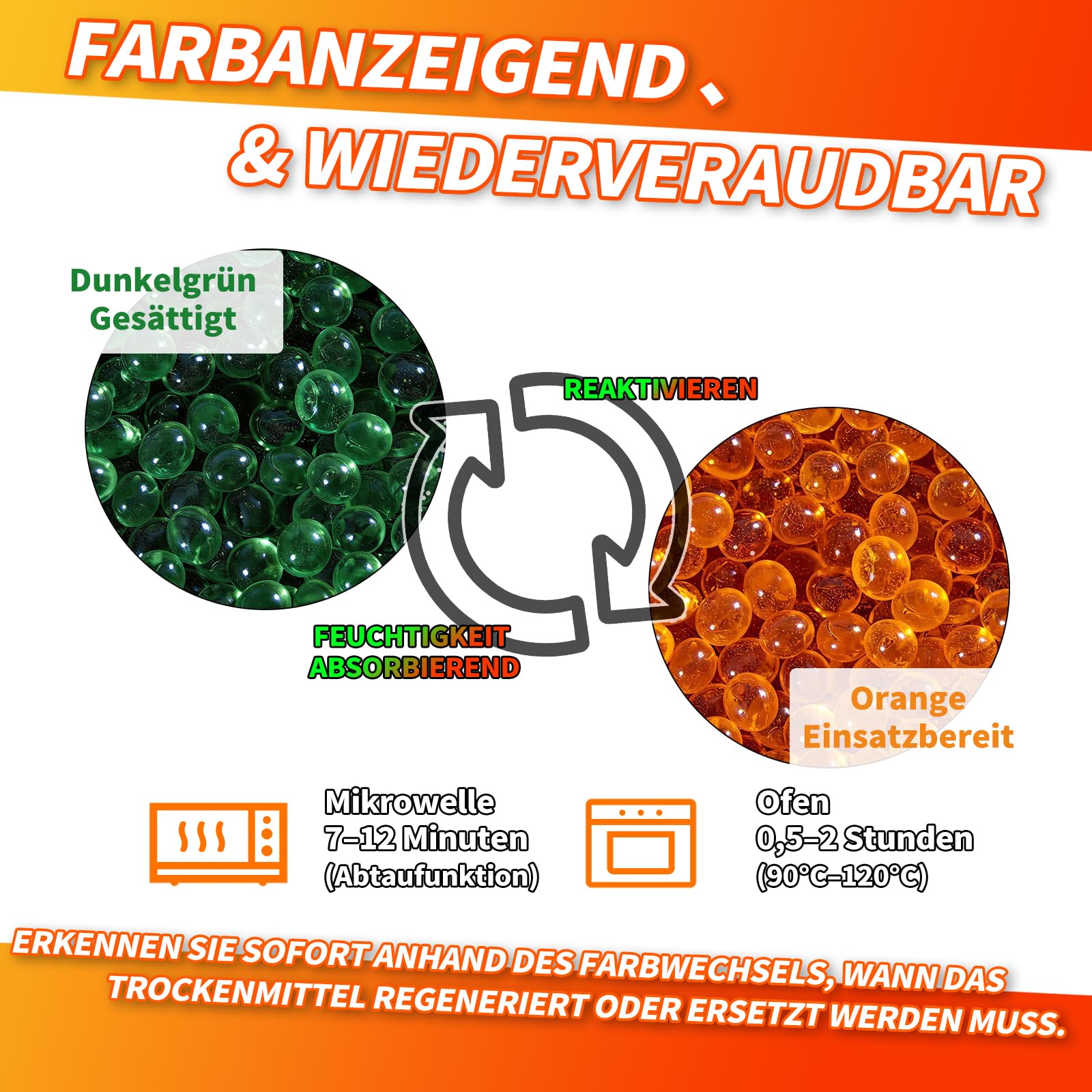 Orange Silica Kugeln 907G, Wiederverwendbare Indikator-Silikat Trockenmittel 3-5mm, Silikagel Desiccant für 3D-Druckfilamente, Elektronik, Kameras, Schmuck (Enthält 10 Organzabeutel)