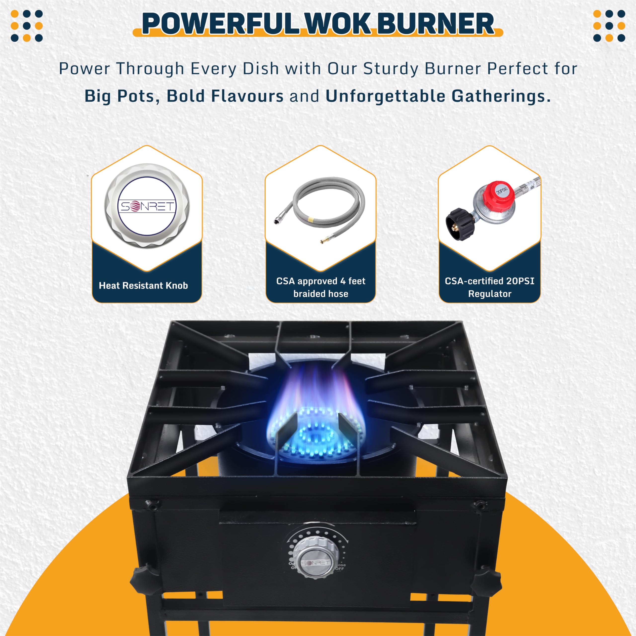 Single Propane Burner stove - 1,30,000 High btu Propane Burner Camping stove, Steel Single burner propane stove with CSA Approved 0-20 PSI regulator & hose for brewing, boiling & making maple syrup