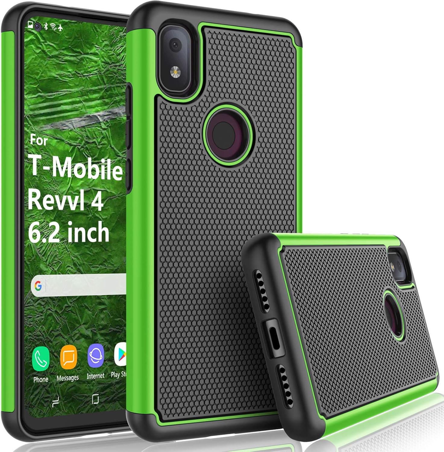Tekcoo Case for T-Mobile Revvl 4/2020 TCL Revvl 4, [Tmajor] Shock Absorbing [Green] Rubber Silicone & Plastic Scratch Resistant Bumper Grip Rugged Sturdy Hard Phone Cases Cover