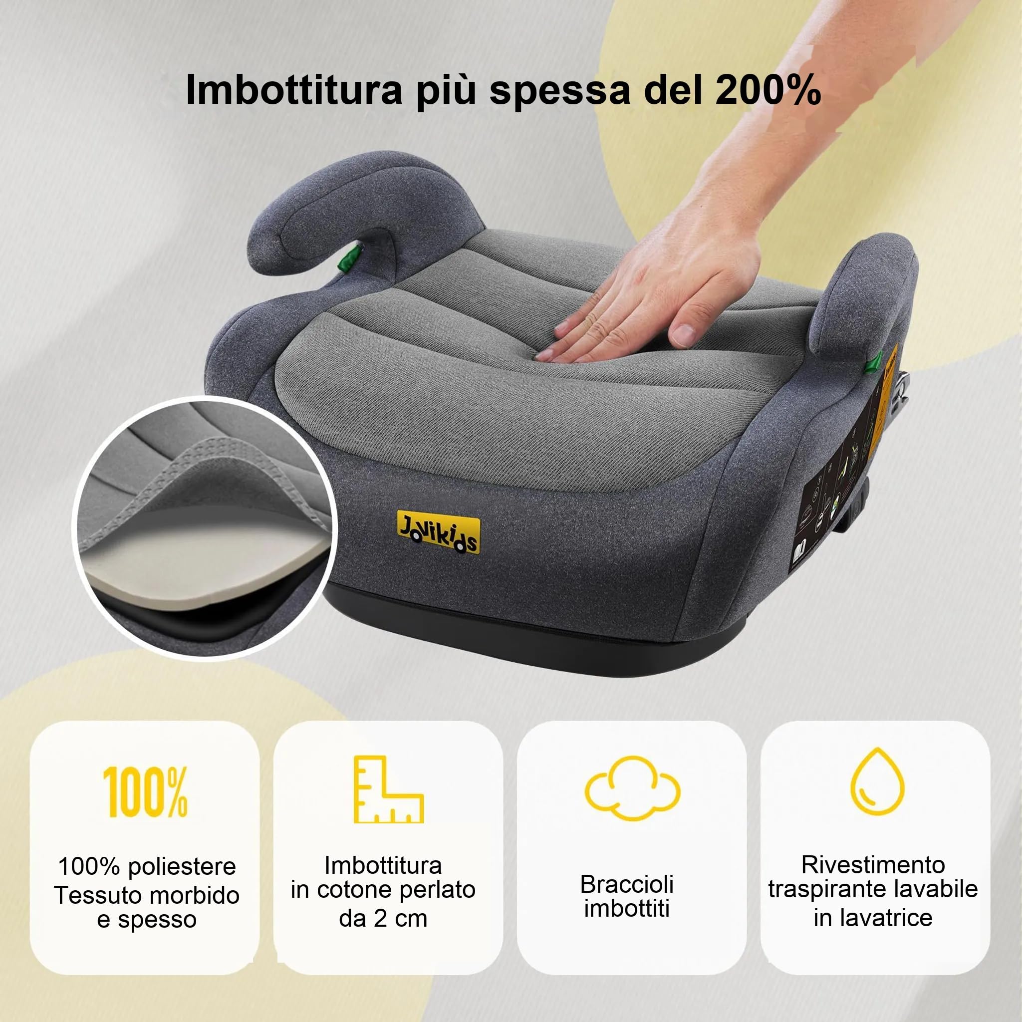 Jovikids Alzador Coche Niño ISOFIX, ECE R129, Silla Coche Grupo 2 3, Asiento Elevador coche para Bebé de 125-150cm (de 6 a 12 años), Espuma Adicional (Negro)