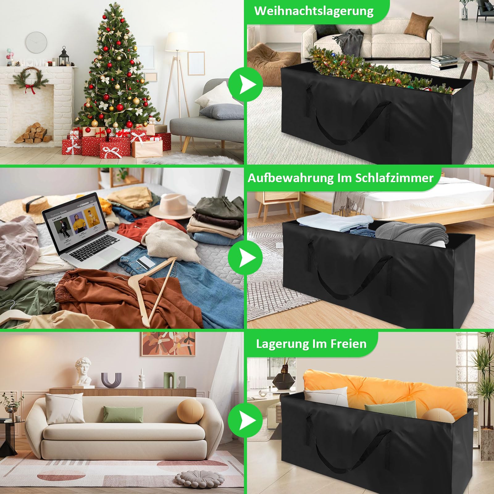 PATWING Borsa Albero Natale, 600D Oxford Borsa per Cuscini da Giardino, Impermeabile, Anti UV, con Maniglia Custodia Protettiva per Cuscini da Giardino (125 * 40 * 55cm)