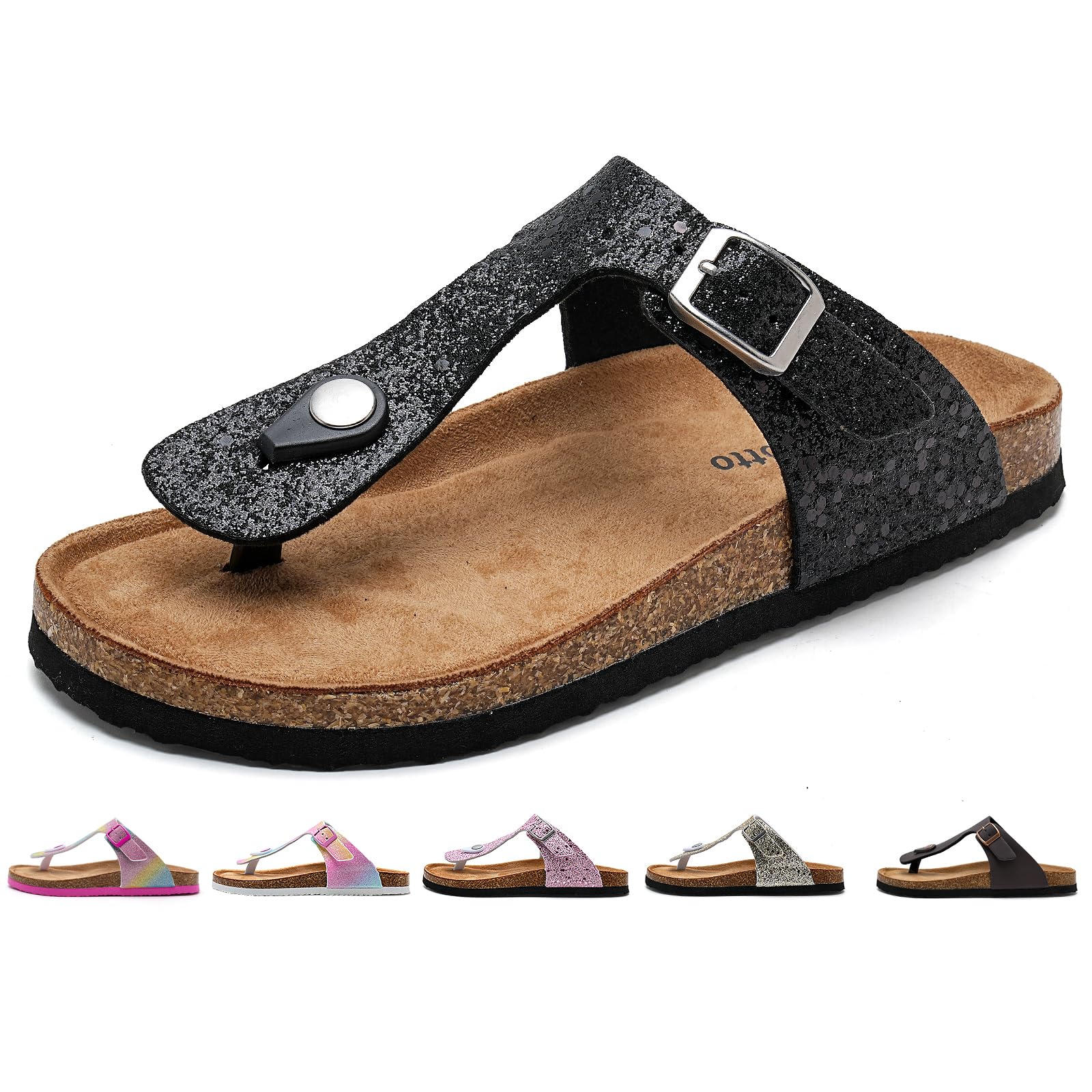 Torotto Zehentrenner Kinder Flip Flops Mit Kork Pantoletten Mädchen Jungen Hausschuhe Riemen Verstellbare Schnalle Rutschfeste Schlappen für Drinnen und Draußen