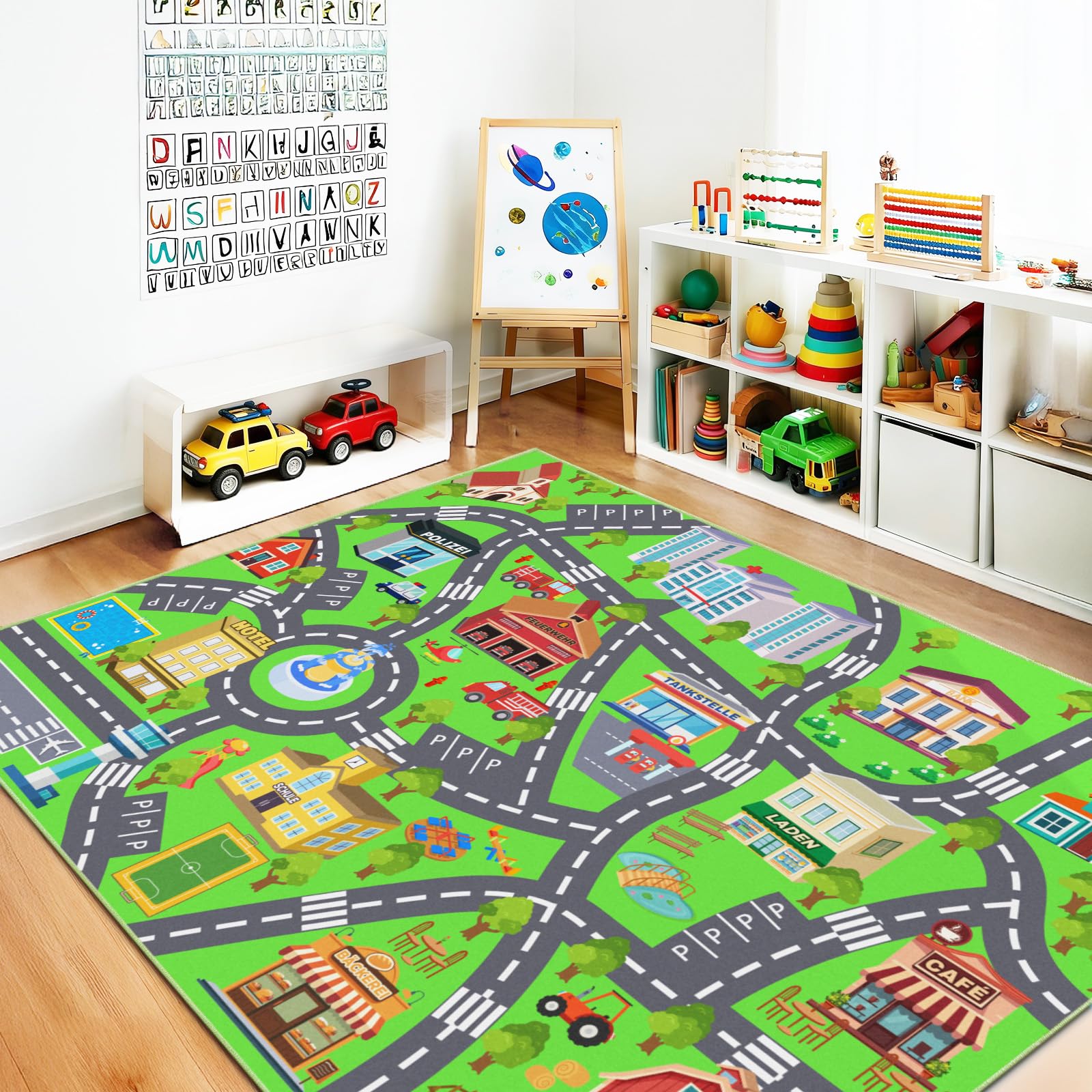 Rezutan Spielteppich Straße Kinder, Kinderteppich Spielzimmer 140X200cm | Kurzflor Waschbar & Rutschfest Teppich für Kinderzimmer Klassenzimmer, Spielzimmer, Schlafzimmer Spielteppich für Kinder