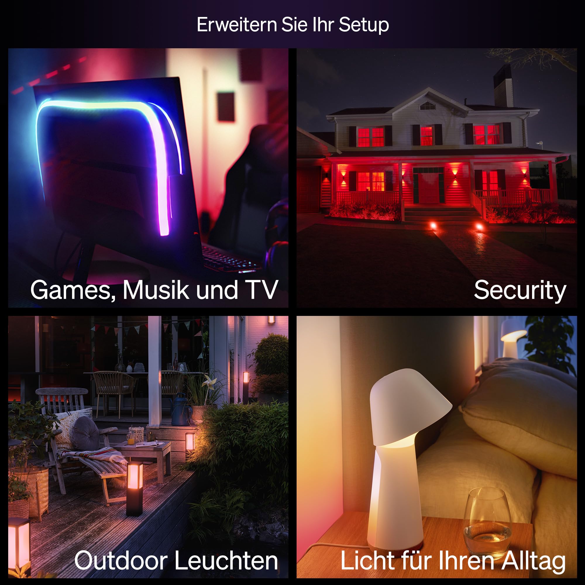 Philips Hue Essential Smart LED GU10 Spotlight, Weiß und Farbe, 345 lm Energiesparlampen, dimmbar, LED Leuchtmittel kompatibel mit Alexa, Google Assistant und Apple Home, 4er Pack