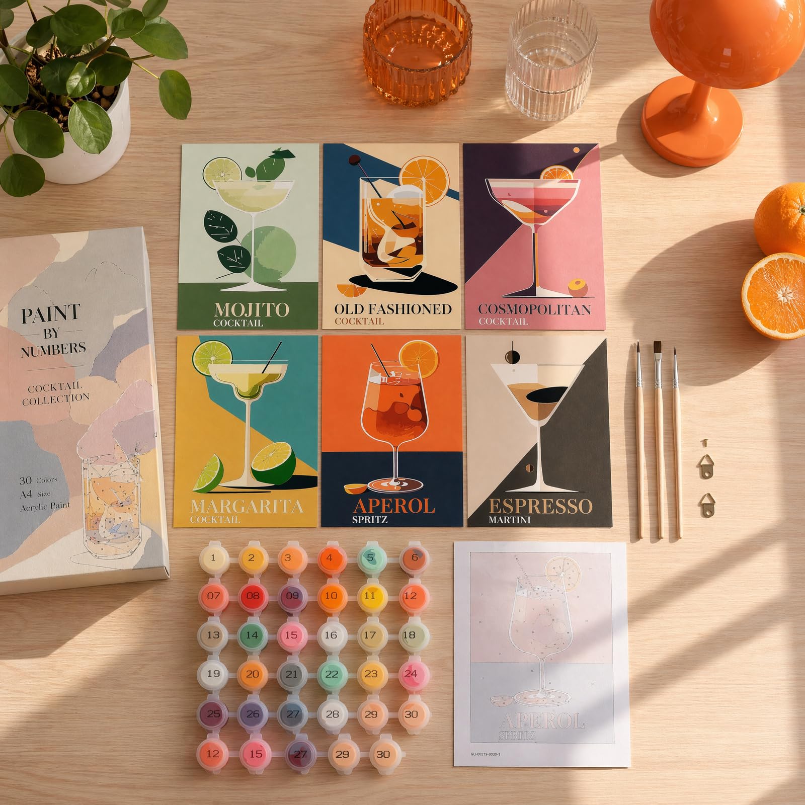 Kit De Pintura Por Números Para Adultos Nivofu | Cuadro De Cóctel Vintage 20x30 Cm | Incluye Lienzo, 3 Pinceles Y Pinturas Acrílicas | Manualidad Relajante Para Decorar El Hogar