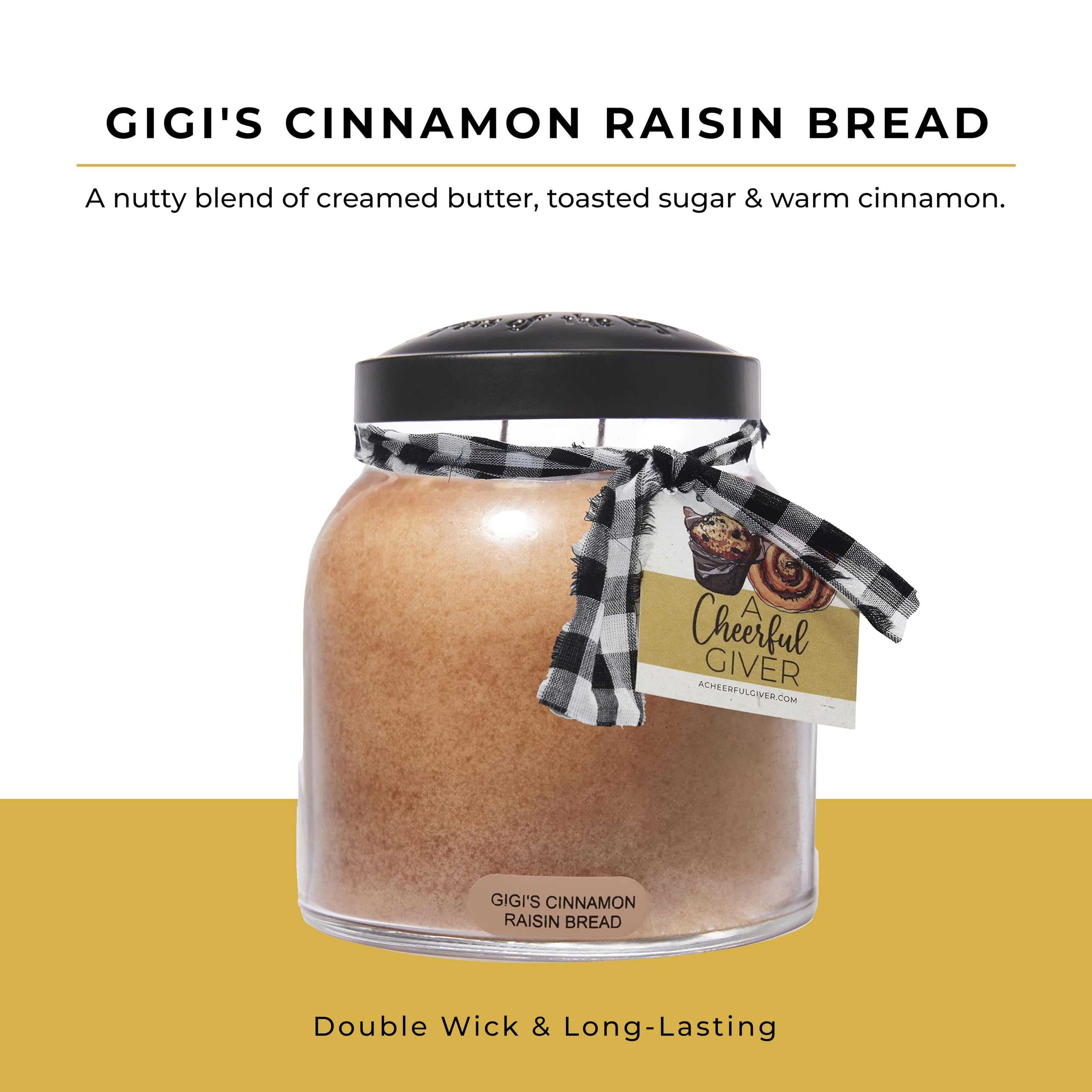 A Cheerful Giver — Gigi's Cinnamon Raisin Bread - 34oz Papa Scented Candle Jar with Lid - Keepers of the Light - 155 Hours of Burn Time, Gift for Women, Brown