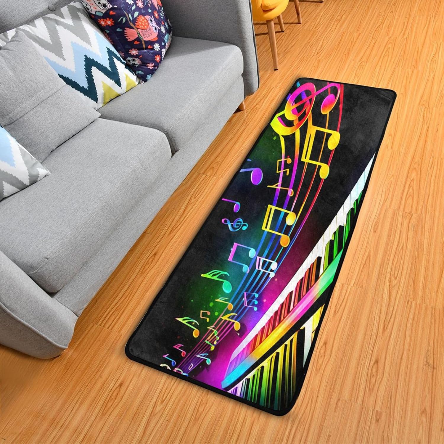 Qilmy Runner Rug 72x24inch,Piano Music Note Stripe Non-Slip Anti Fatigue Comfort Floor Mats Kitchen Long Rugs for Bedroom Living Room Bathroom Hallways Entrywa Halloween Decoration