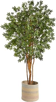 Nearly Natural 6ft. Japanese Maple Artificial Tree in Handmade Natural Cotton Multicolored Woven Planter