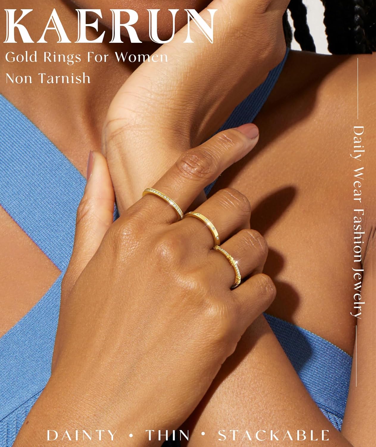 KAERUN Stackable Gold Rings for Women Non Tarnish Dainty 14K Gold Plated Stacking Rings Cubic Zirconia Thumb Ring Set Trendy Statement Wedding Bands Promise Engagement Rings for Women Size 6-10 - Image 2