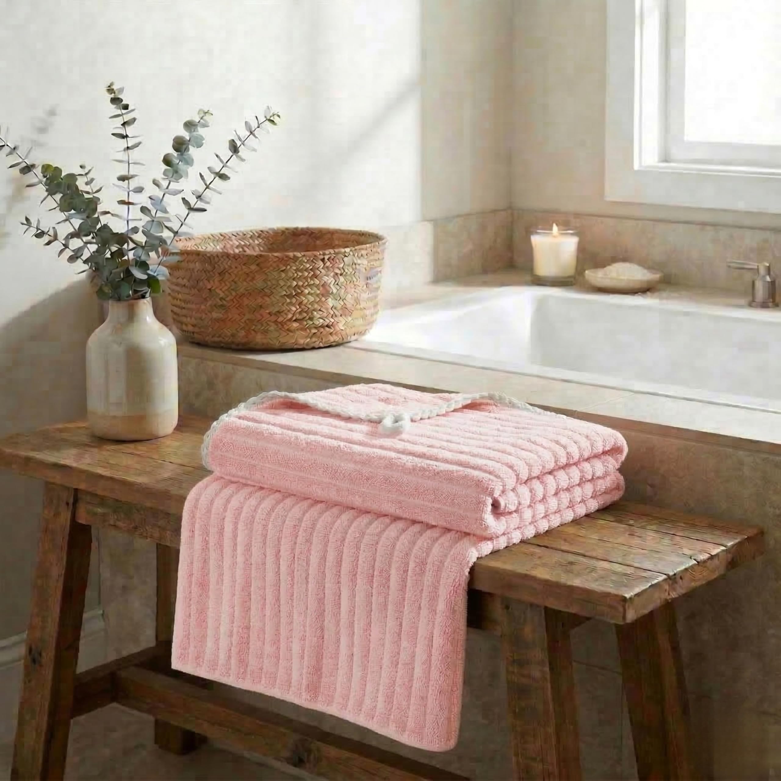 LINEAR Microfiber Bath Towel/Towel for Bath/Microfiber Towels for Bath Large Size/Bath Towel for Men and Women/Lining Design/300 GSM (140 cms * 70 cms) (Lining Pink)-image-32