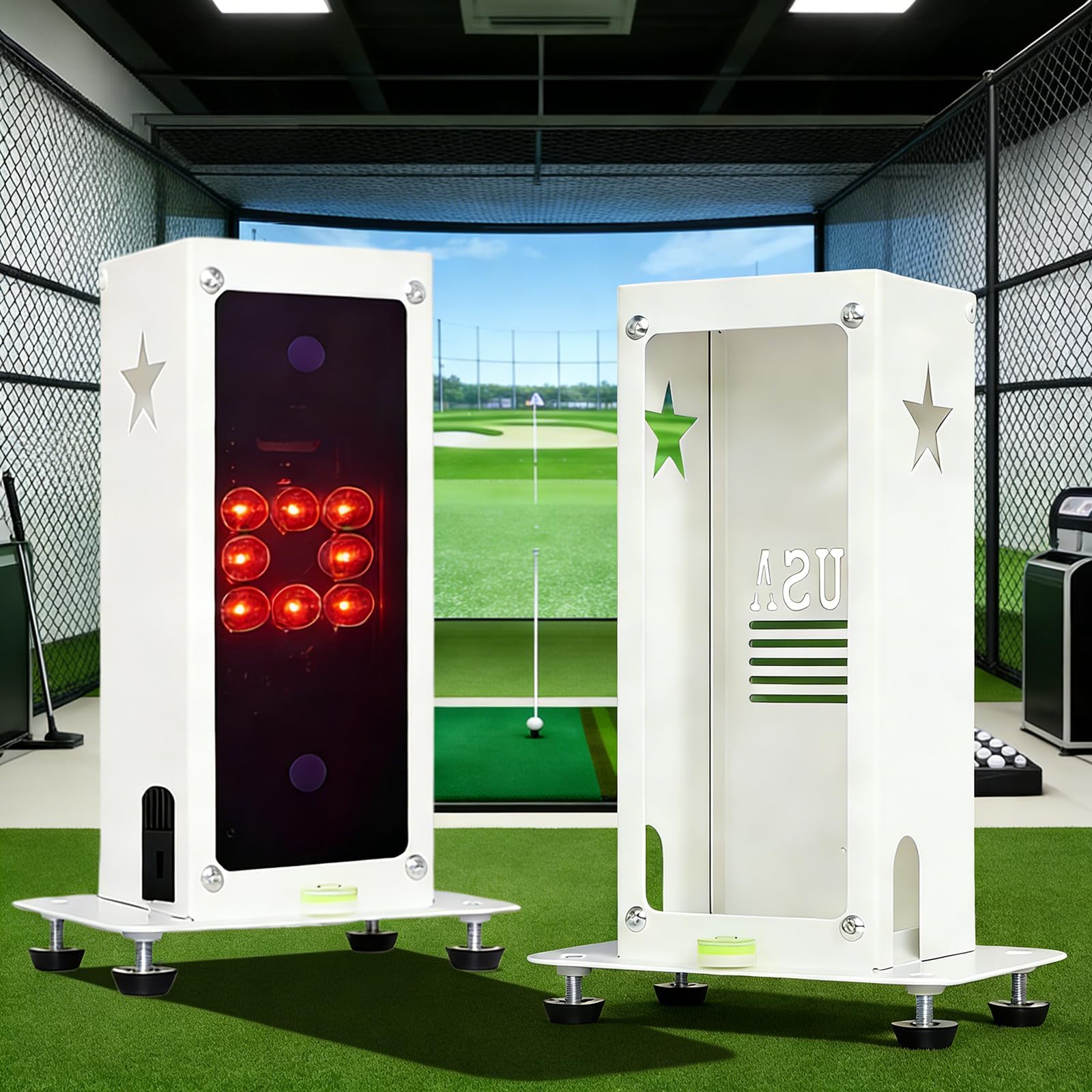 Protective Shield for Square Golf Launch Monitor with Leveling,Metal Golf Launch Monitor Case, Protects Against Collisions and Ventilation Design,Indoor/Outdoor Use,for Golf Lovers (White)