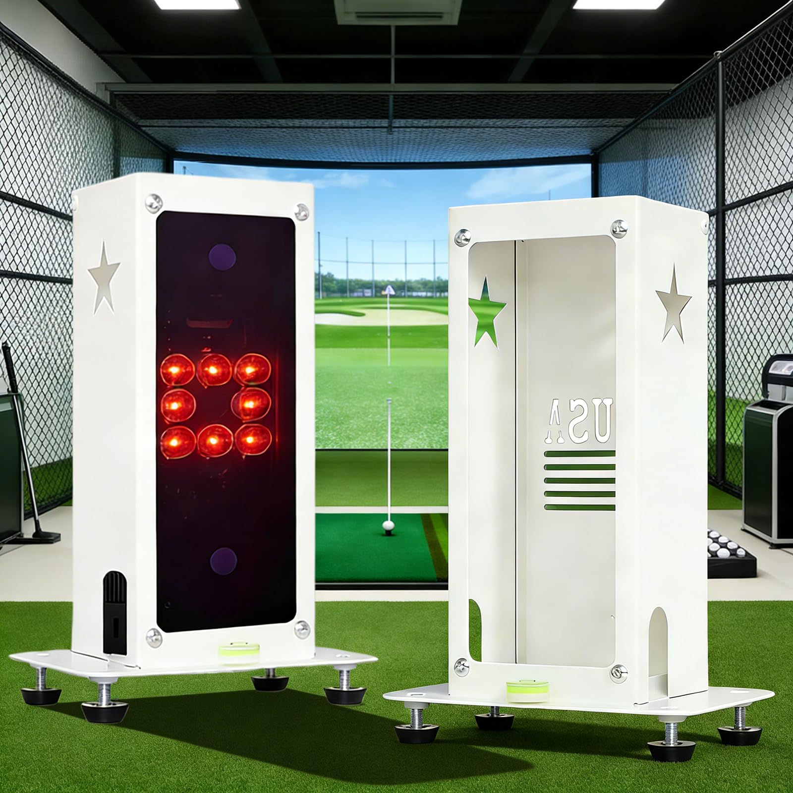 Protective Shield for Square Golf Launch Monitor with Leveling,Metal Golf Launch Monitor Case, Protects Against Collisions and Ventilation Design,Indoor/Outdoor Use,for Golf Lovers (White)