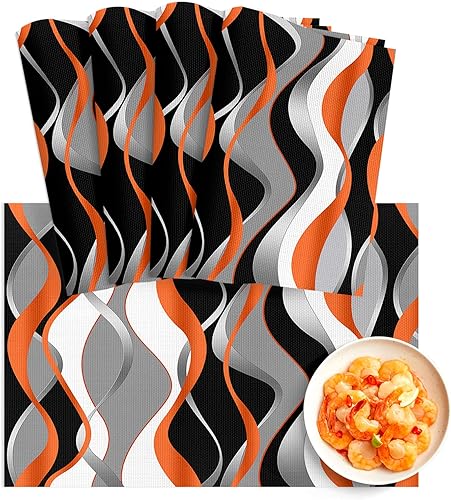 Juego de 4 manteles individuales 3D, naranja, blanco, gris, degradado, líneas, lavables, impermeables, antideslizantes, manteles individuales de PVC