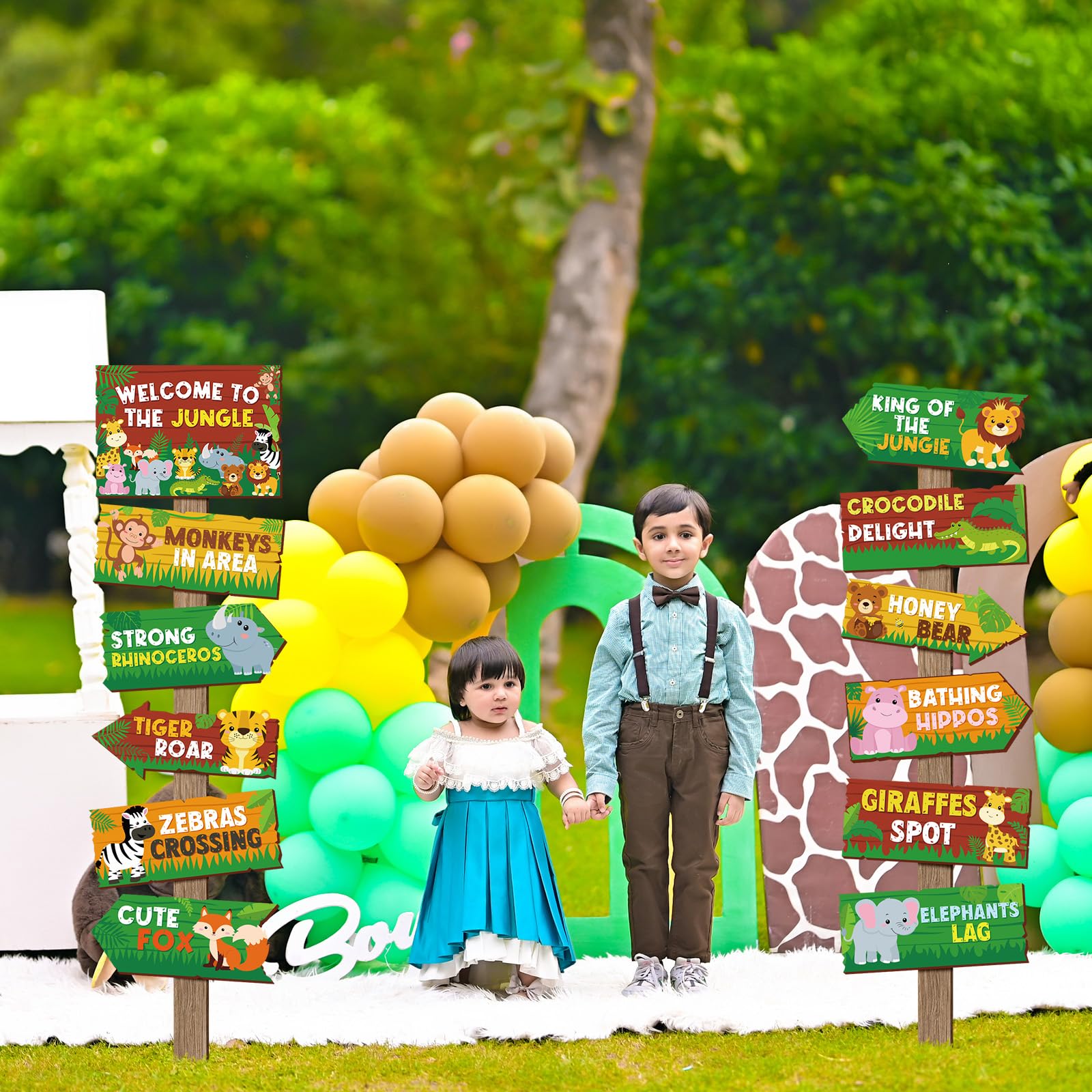 24 Stück Safari Party Schild für Willkommen im Dschungel Safari Thema Party Dekorationen Wildtier Richtungsschilder für Zoo Tier Thema Geburtstag Party Karneval Party Supplies