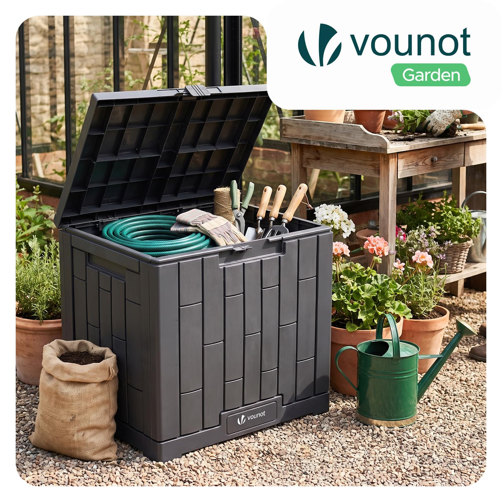 VOUNOT® Baule da Esterno 126L, Cassapanca da Giardino Impermeabile e Resistente ai Raggi UV con Chiusura Integrata, Coperchio Maniglie Incassate 56x44x53 cm per Terrazza, Balcone e Piscina, Antracite