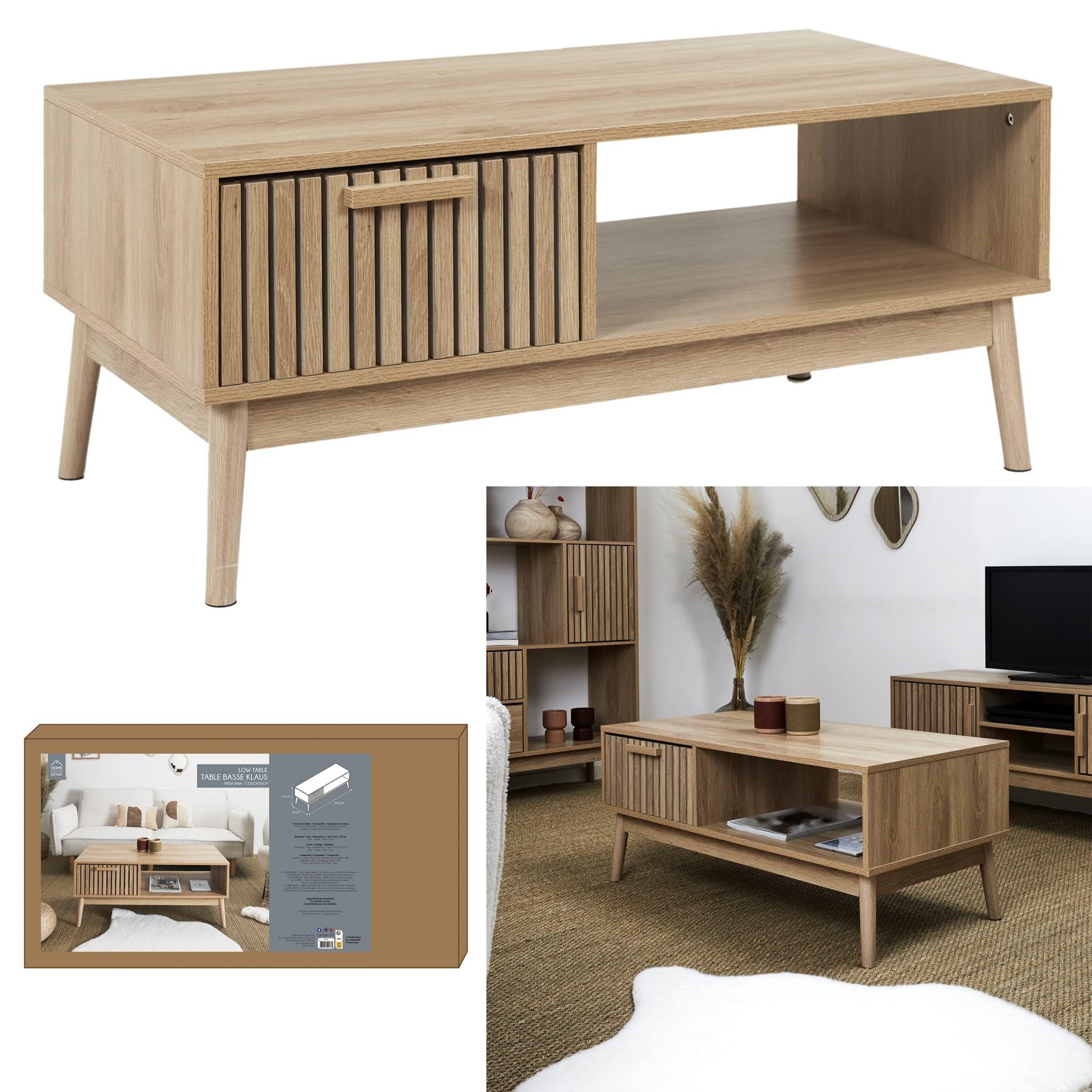 HOME DECO FACTORY - HD0089 Mesa de Centro de Madera con Cajón y Compartimento de Almacenamiento - Diseñada para Salón o Comedor - Diseño Moderno - Dimensiones 100x43x50 cm - Color Marrón