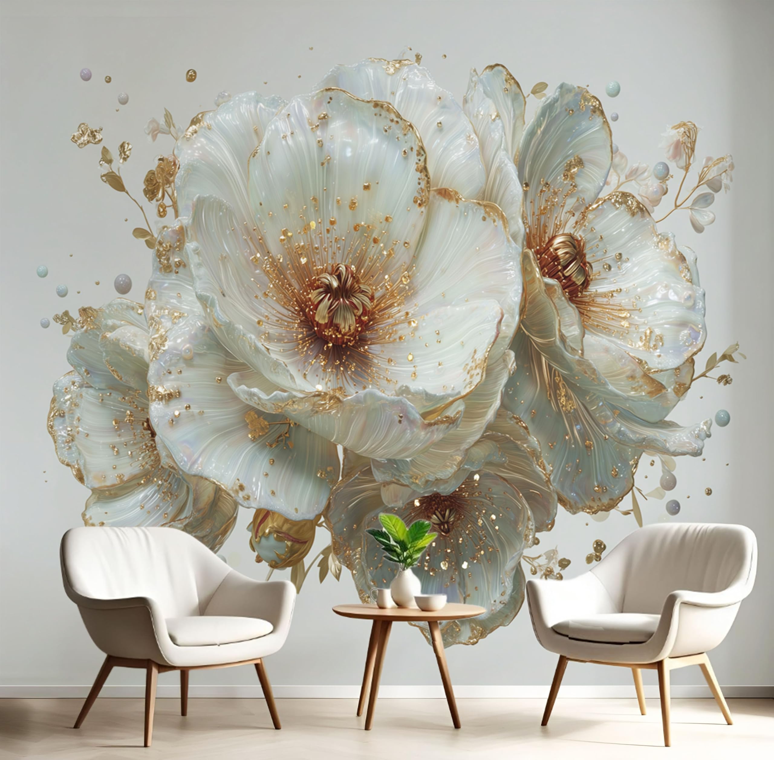 Papier peint panoramique relief 3D feuille d'or pour mur chic